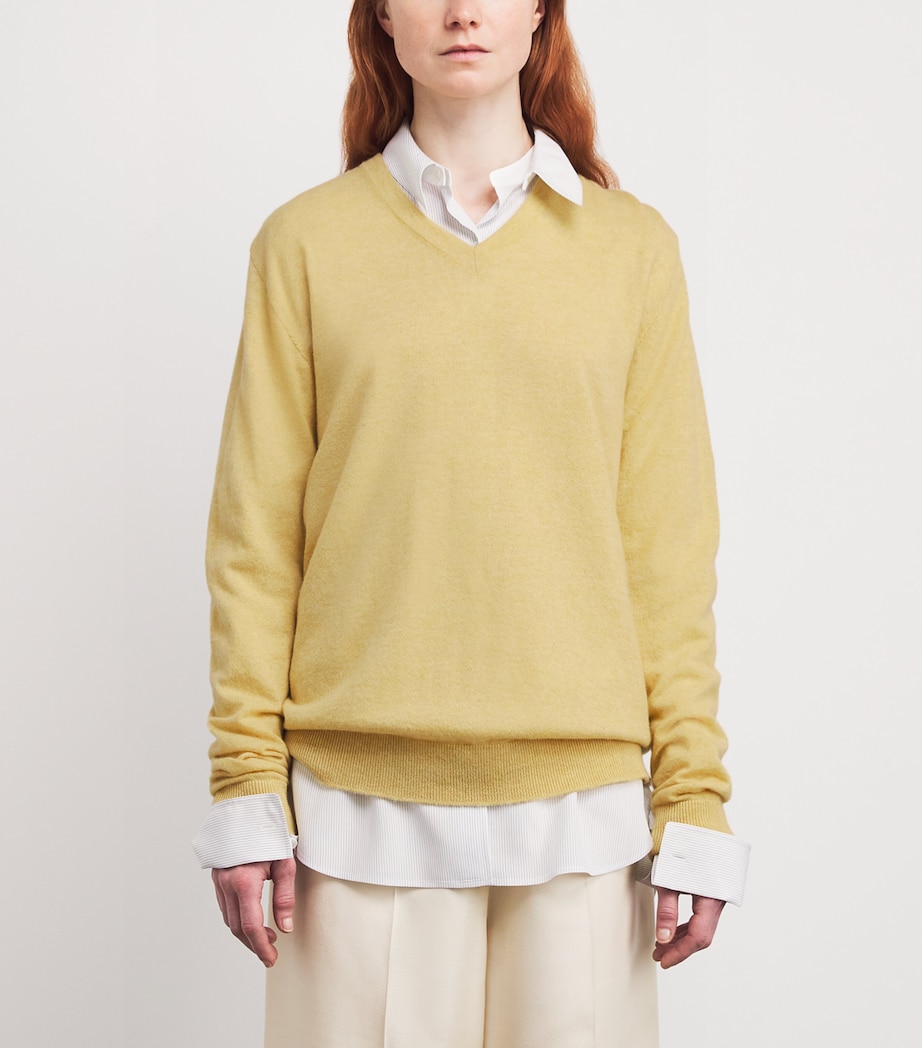 The Row Womens Nian Cashmere V-Neck Sweater Pale Yellow Image 3