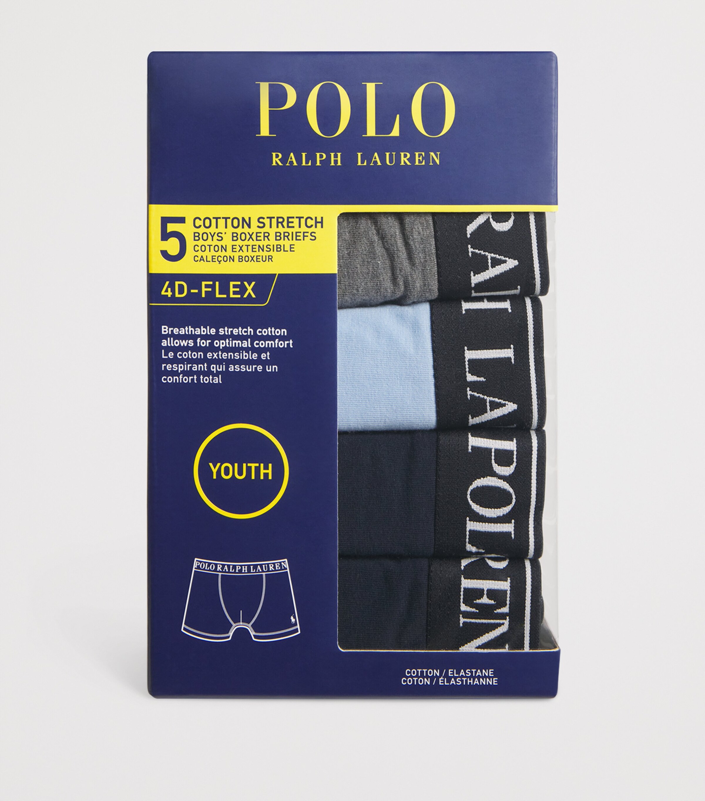 Ralph Lauren Kids Pack of 5 Stretch-Cotton Boxer Briefs (6-14 Years) Blue Image 3
