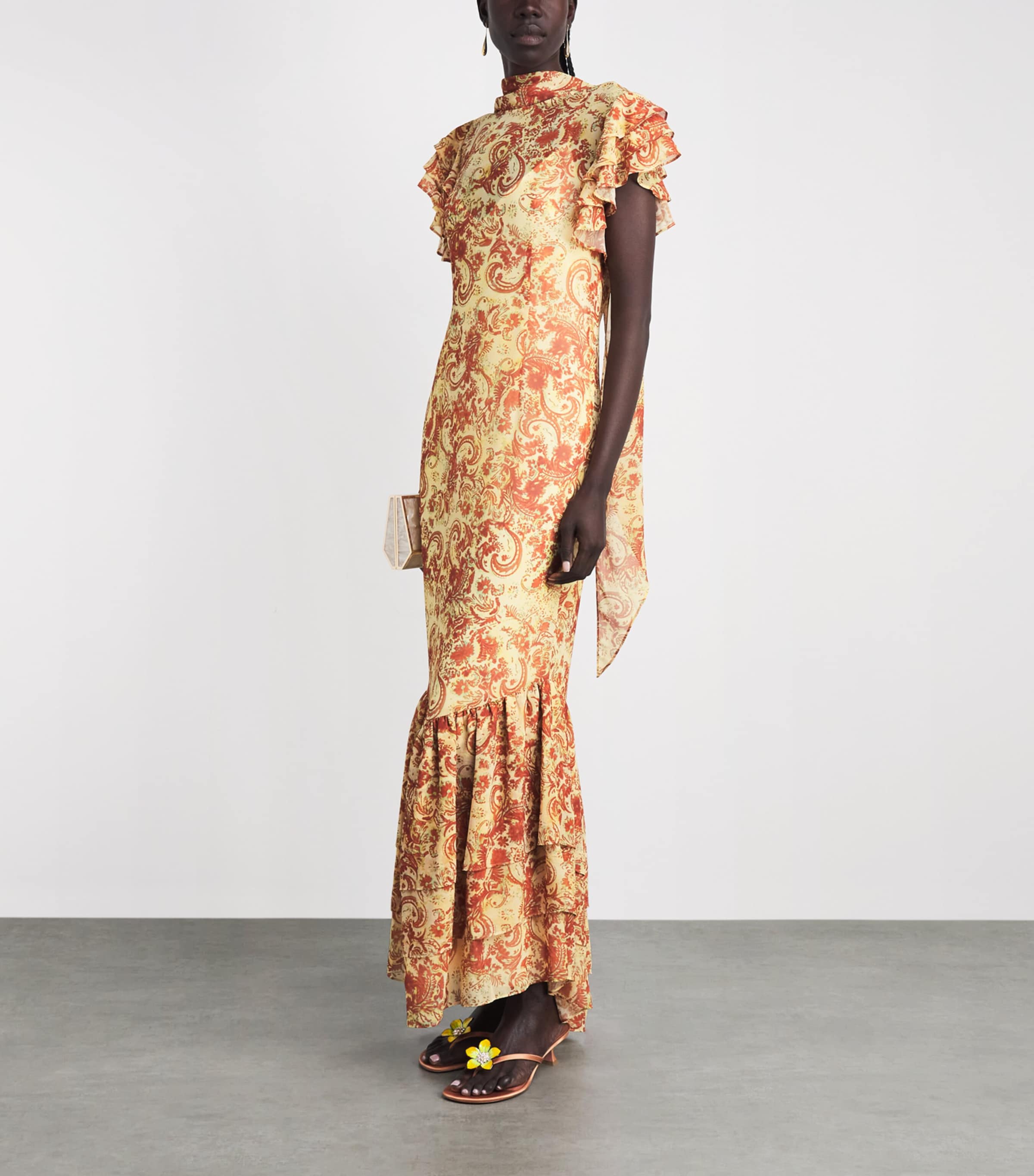 De La Vali Womens Chiffon Floral Avalon Maxi Dress Cachemira Yellow Image 2
