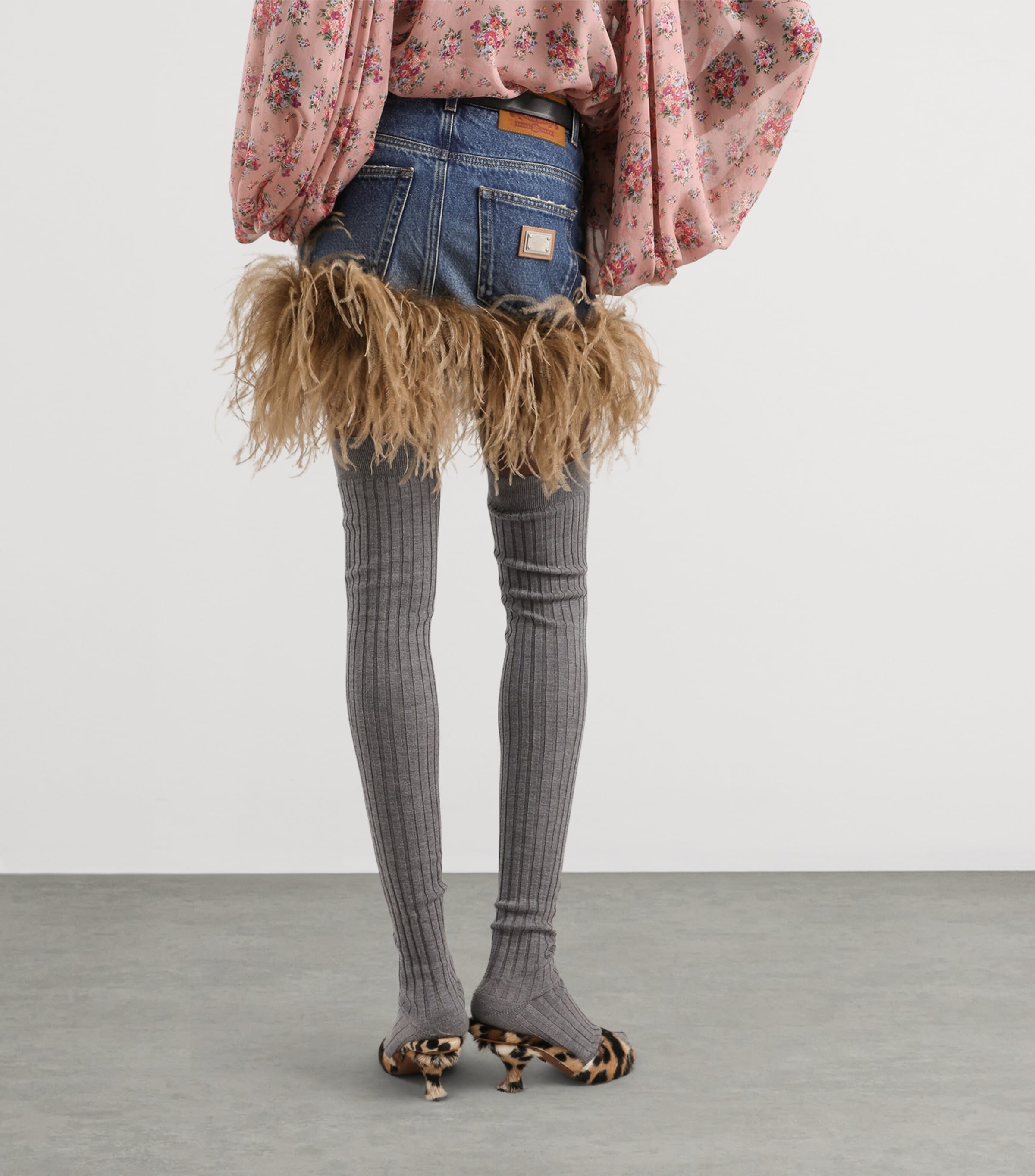 Dolce&Gabbana Womens Denim Feather-Trim Mini Skirt Comb Image 4