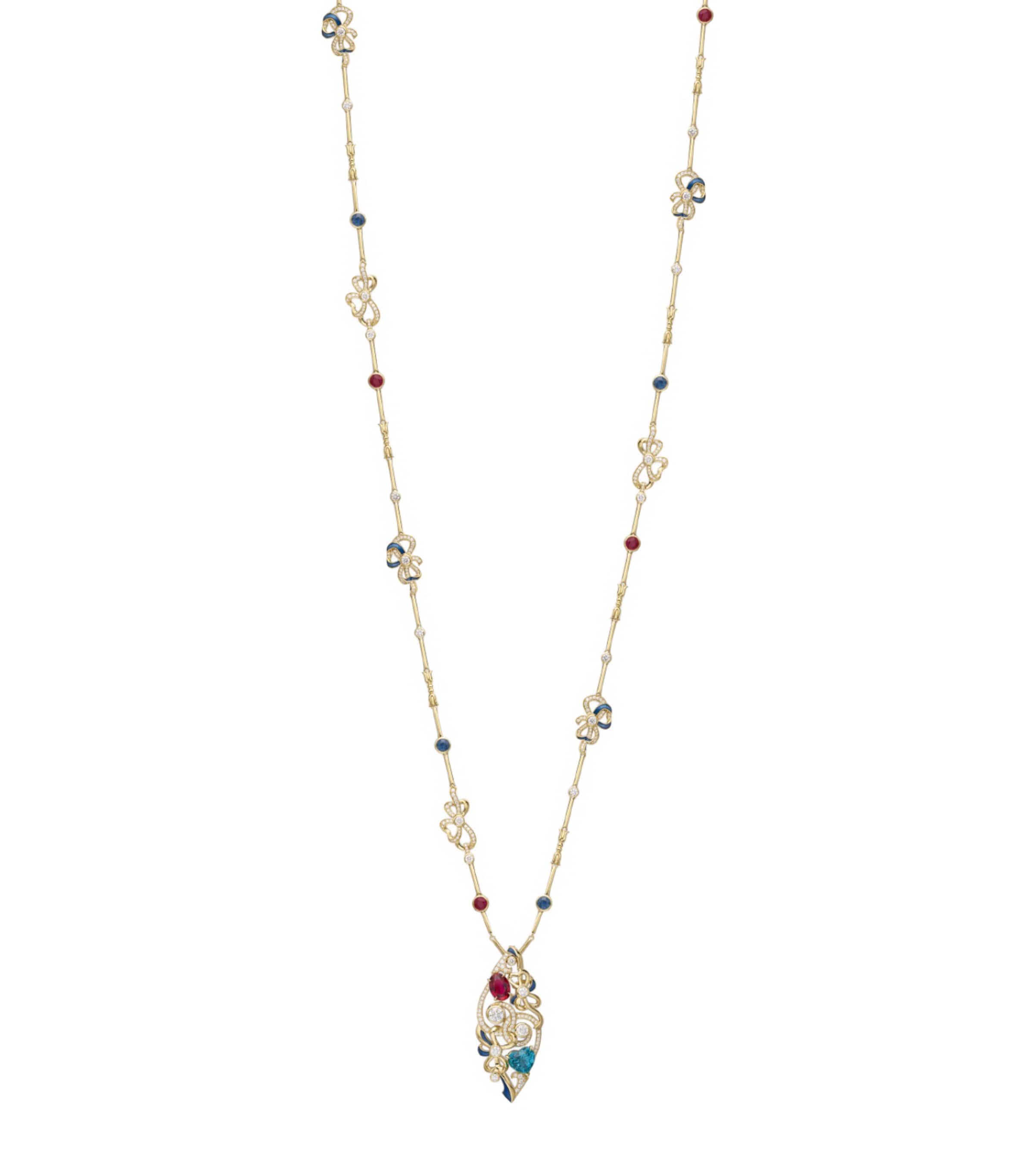 Boodles Yellow Gold, Diamond and Gemstone Presence Chamber Pendant Necklace Red Image 1