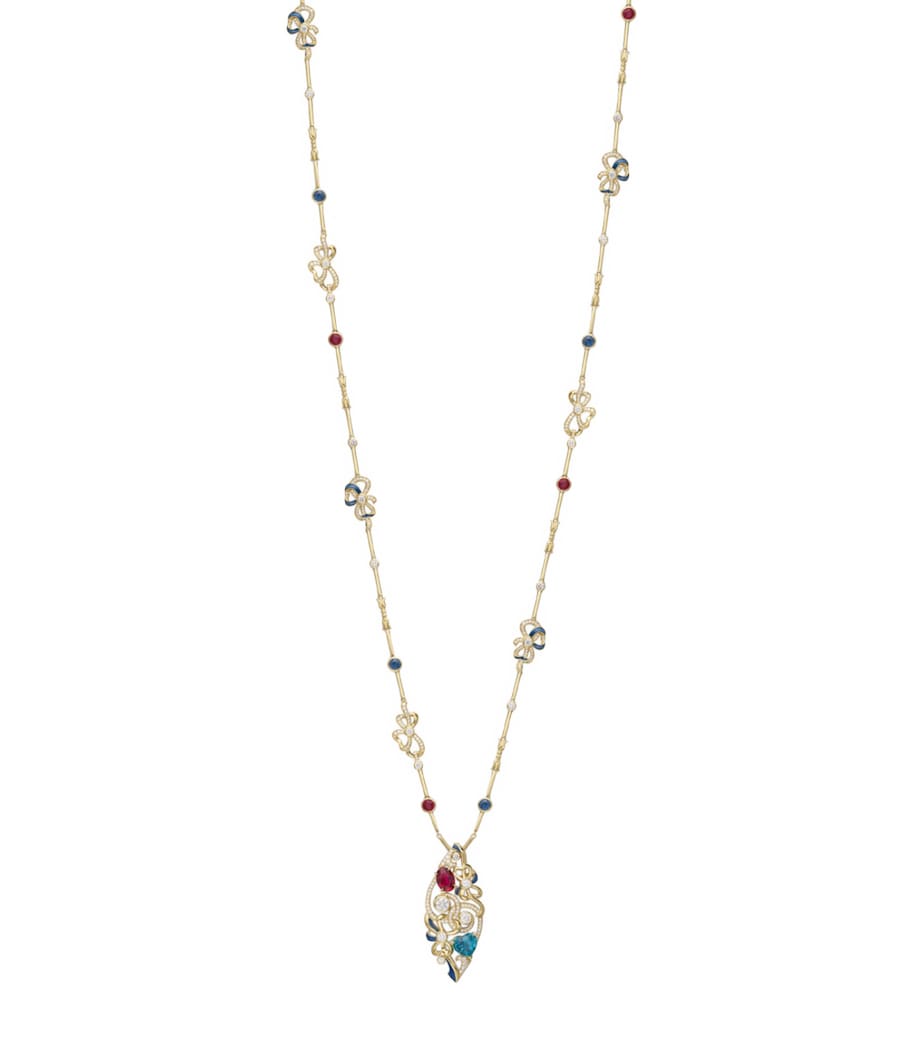 Boodles Yellow Gold, Diamond and Gemstone Presence Chamber Pendant Necklace Red Image 1