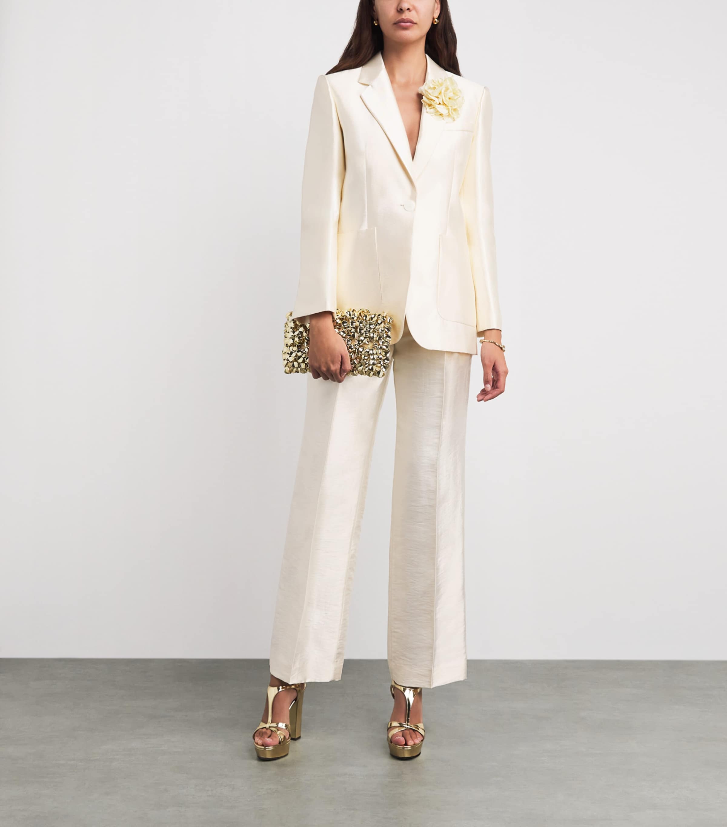 Sandro Paris Womens Satin Flower-Corsage Blazer Cream Image 2