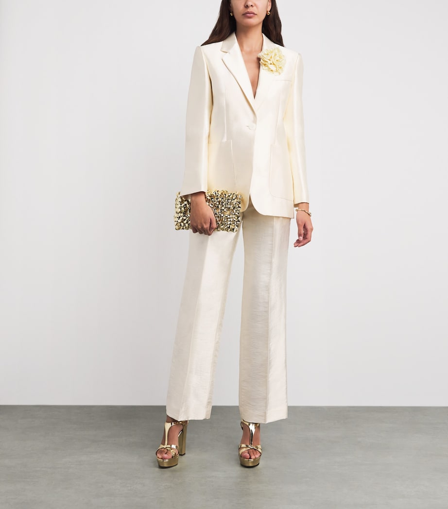 Sandro Paris Womens Satin Flower-Corsage Blazer Cream Image 2