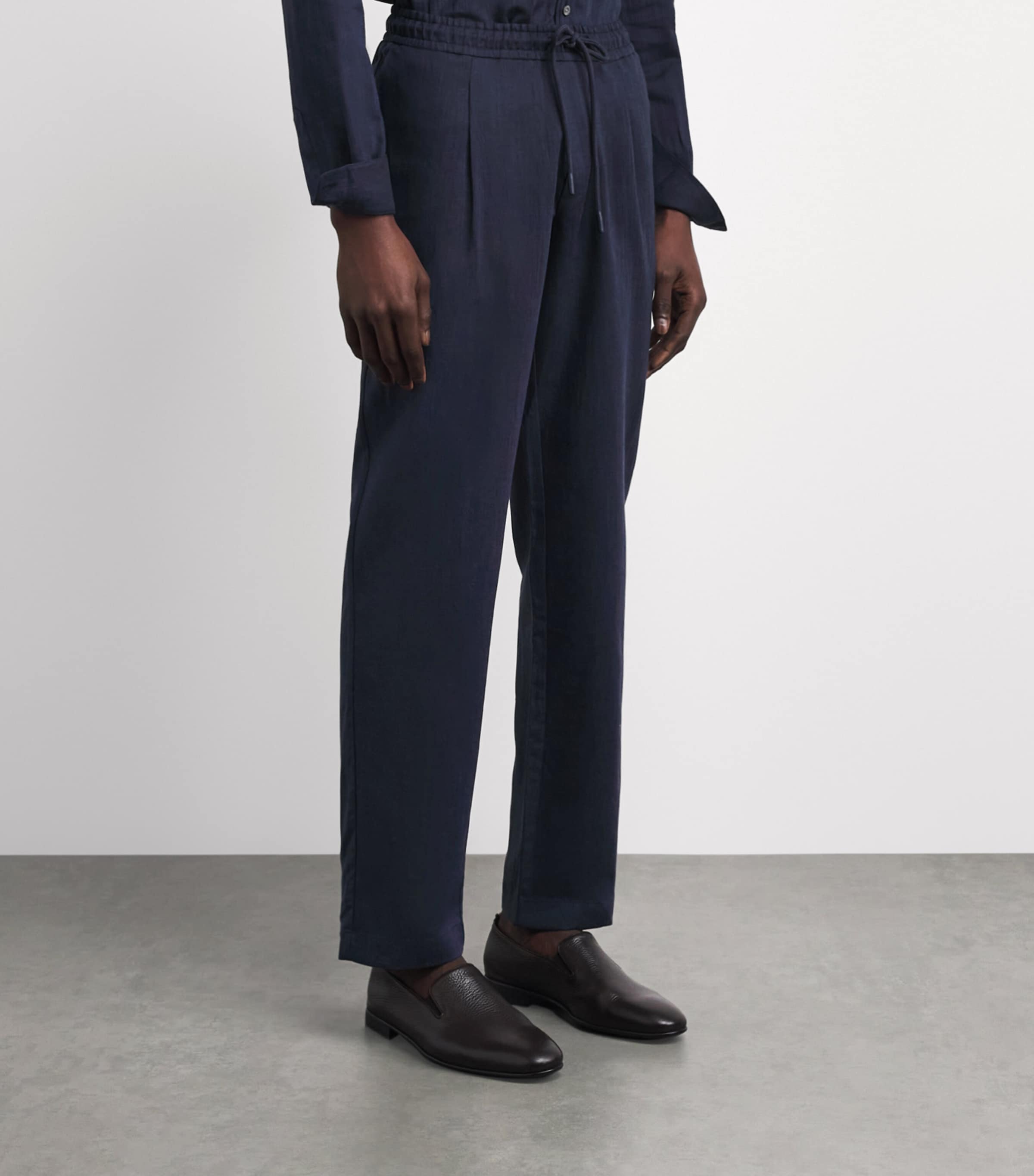 Zimmerli Mens Linen-Cotton Drawstring Trousers Navy Image 4