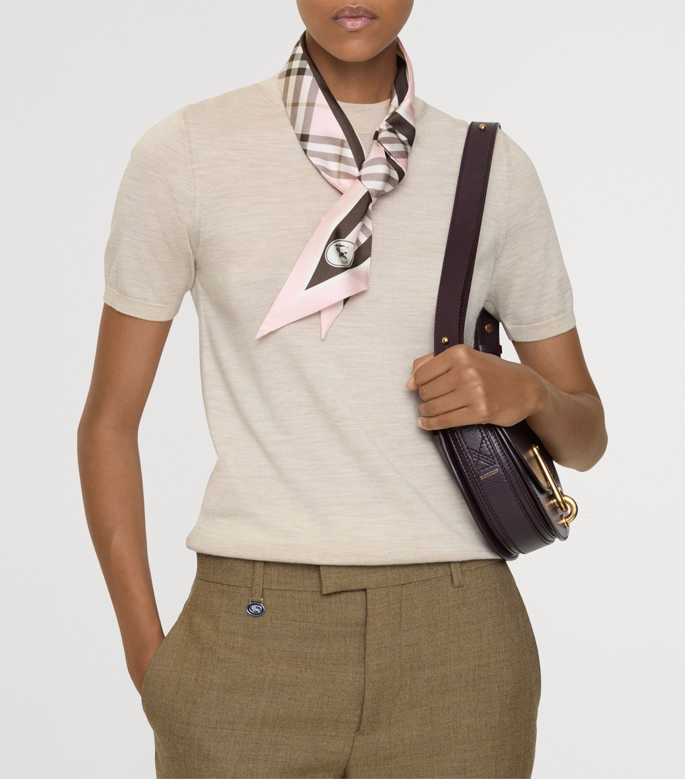 Burberry Silk Check Knight Skinny Scarf Bow Pink Image 5