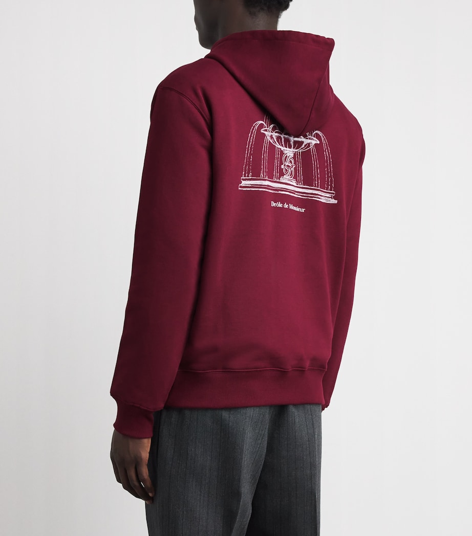 Drôle de Monsieur Mens Cotton Fountain Hoodie Burgundy Image 5