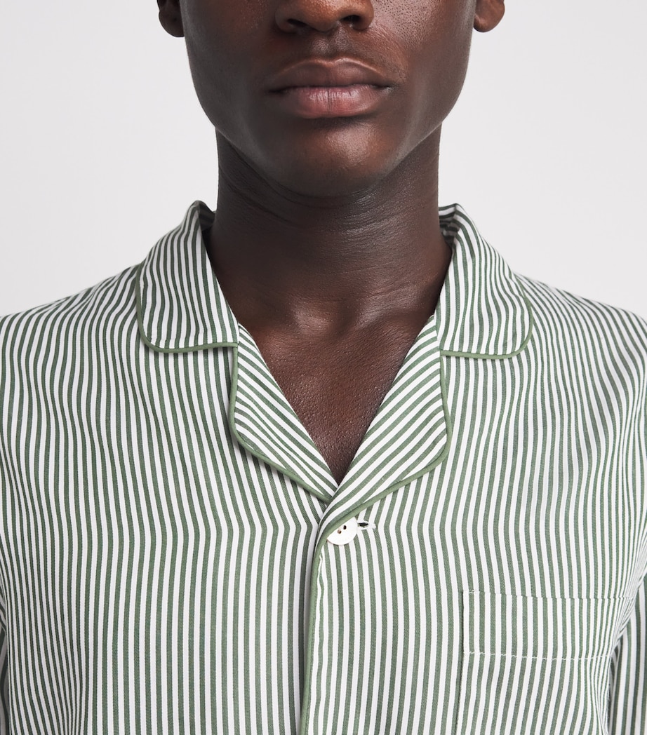 Harrods Mens Cotton Stripe Pyjama Shirt Green Image 3