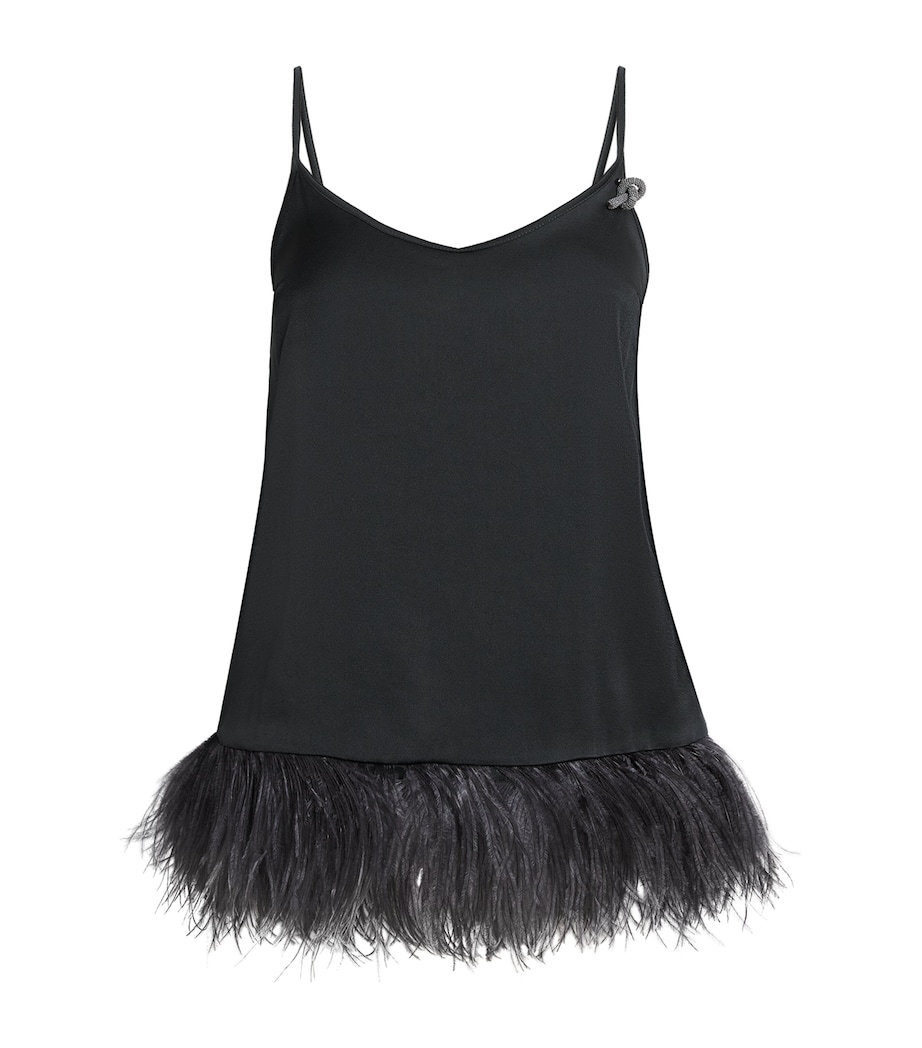 Fabiana Filippi Womens Satin Ostrich Feather-Trim Blouse Ardesia Image 1