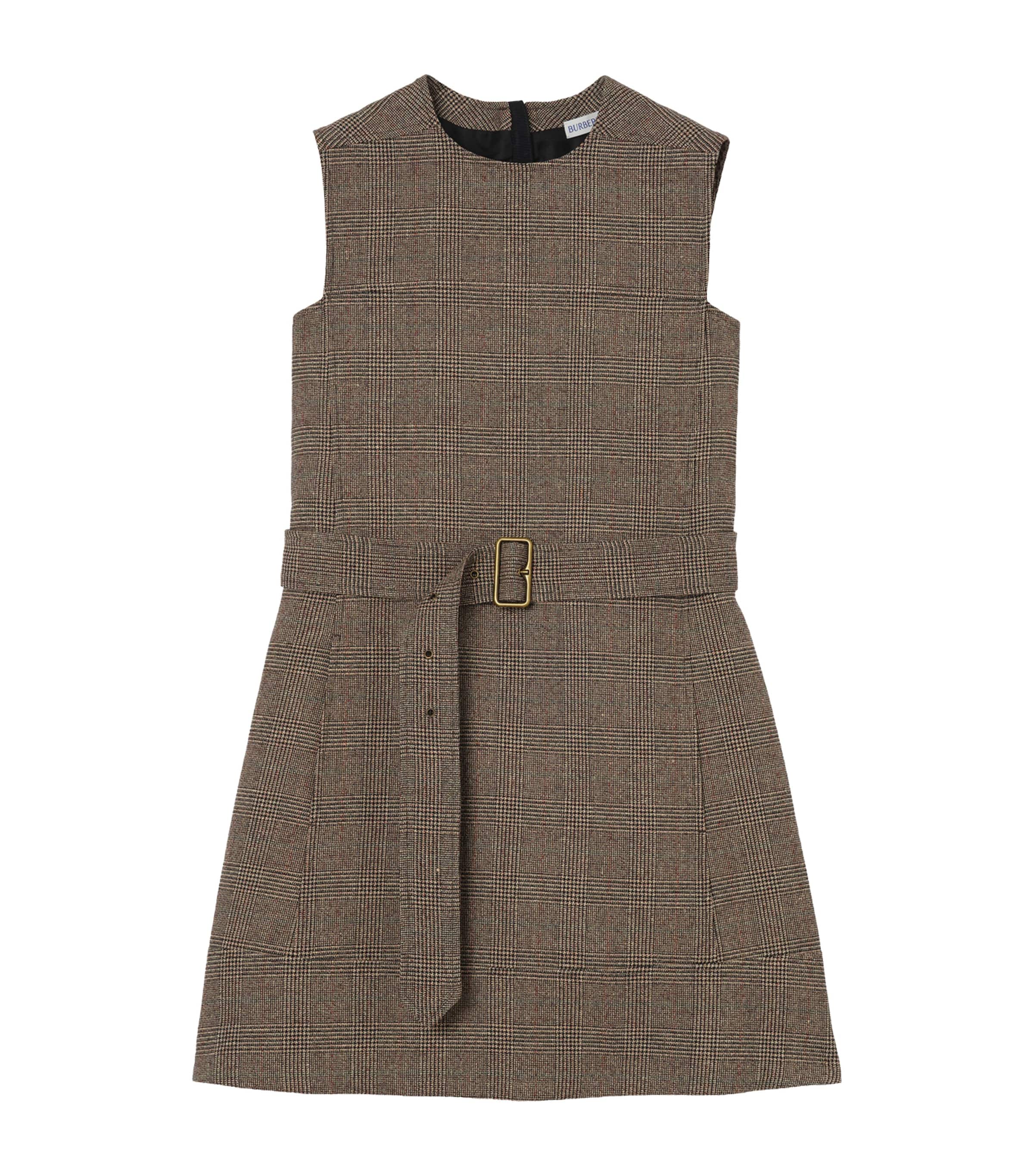 Burberry Womens Wool-Linen-Blend Mini Dress Soap Beigebrown Chk Image 1