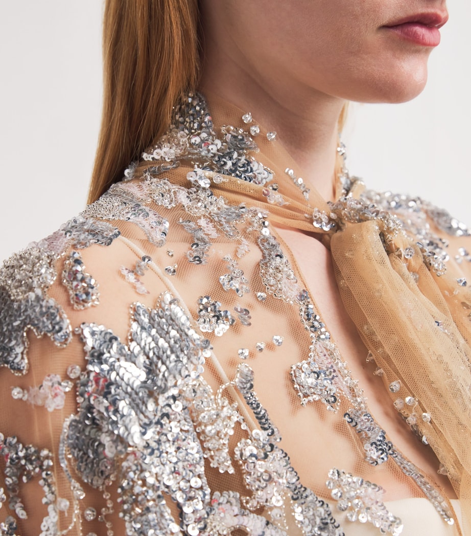 Zuhair Murad Womens Sequin-Embellished Cape Nogt / Slvr Image 4