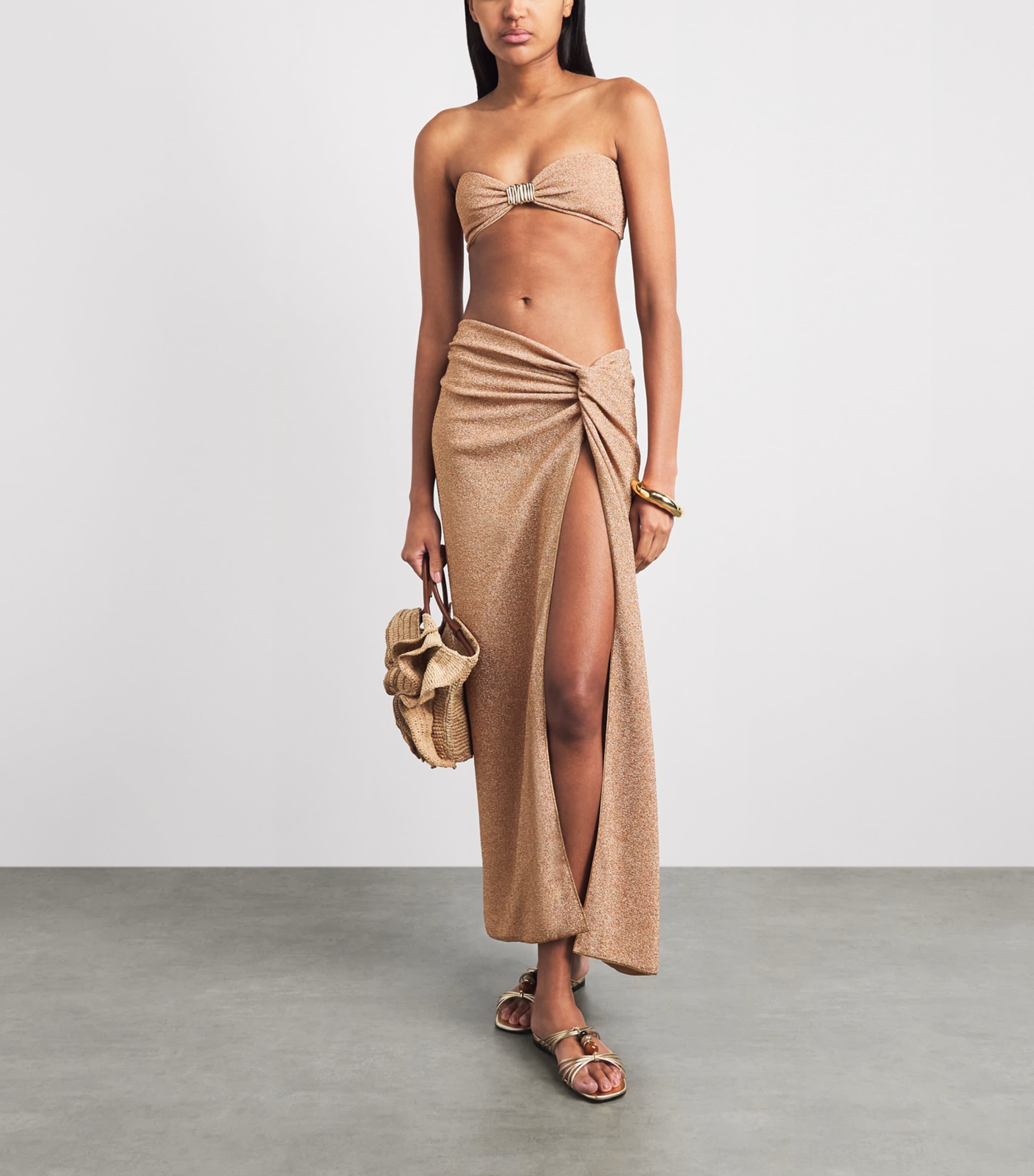 Devon Windsor Womens Glitter Knot Maxi Skirt Gold Shimmer Image 2