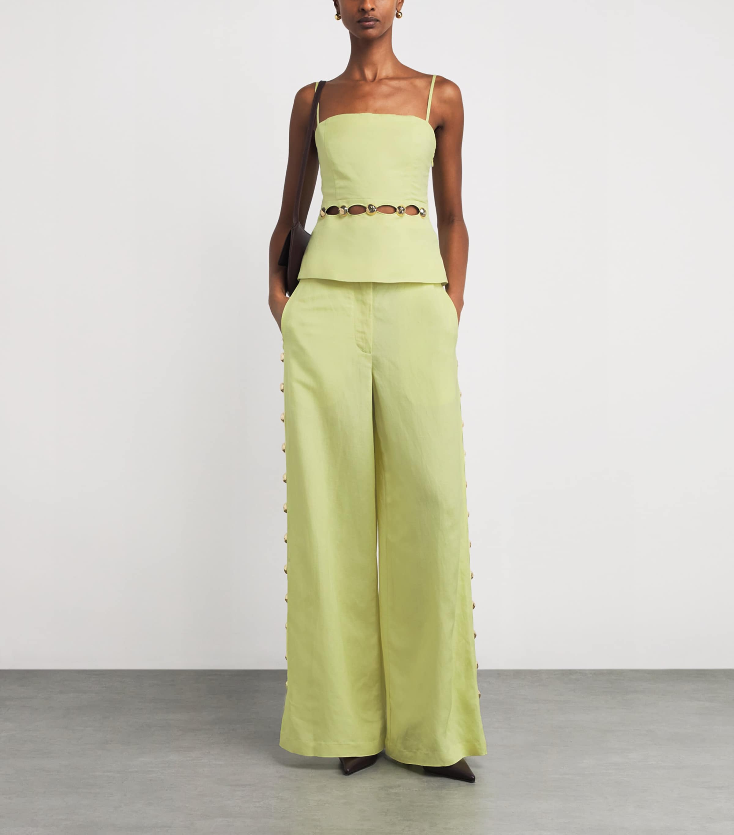 Linen-Blend Studded Cami CELADON Image 2