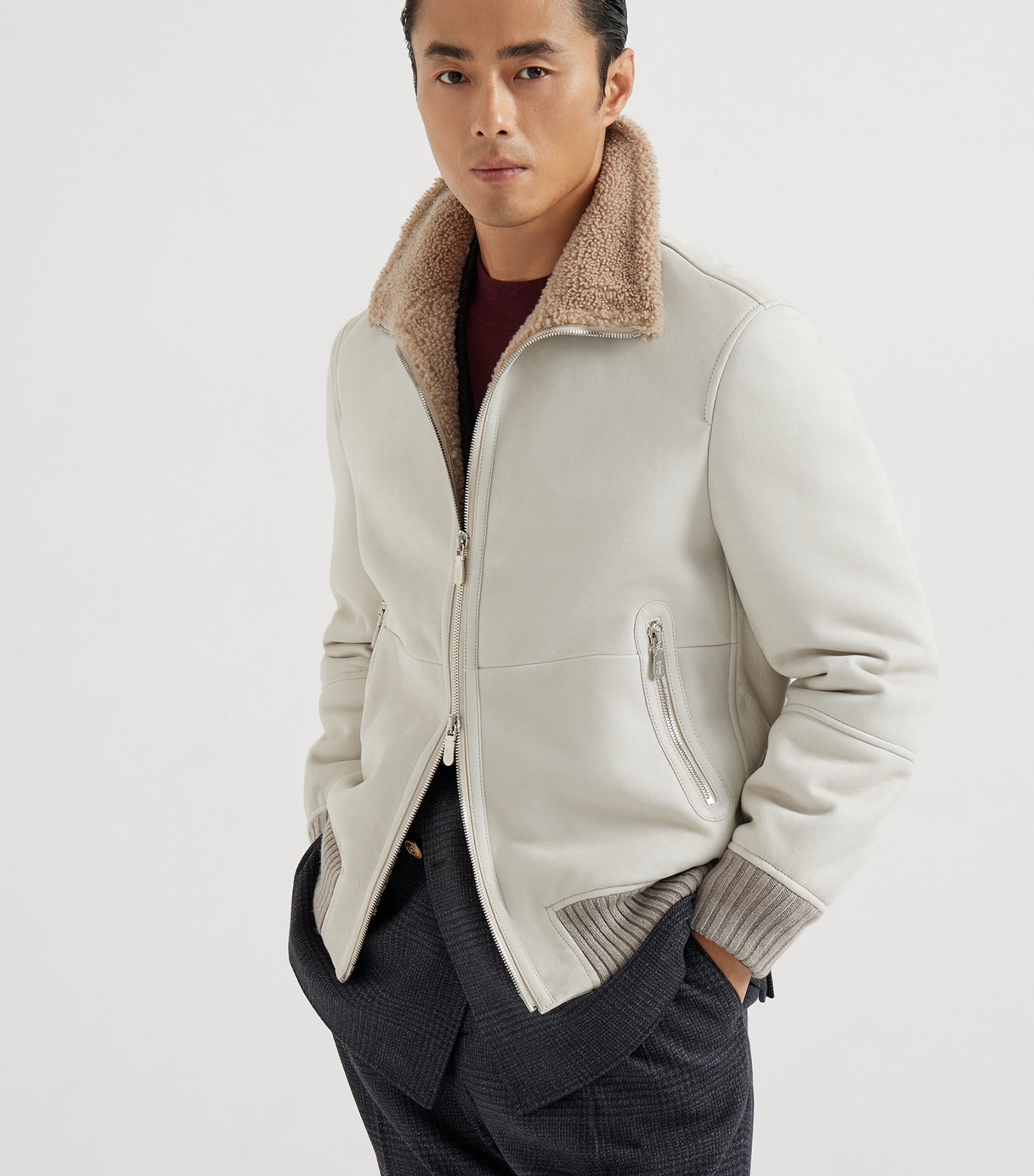 Leather Shearling Bomber Jacket C4245 Image 3