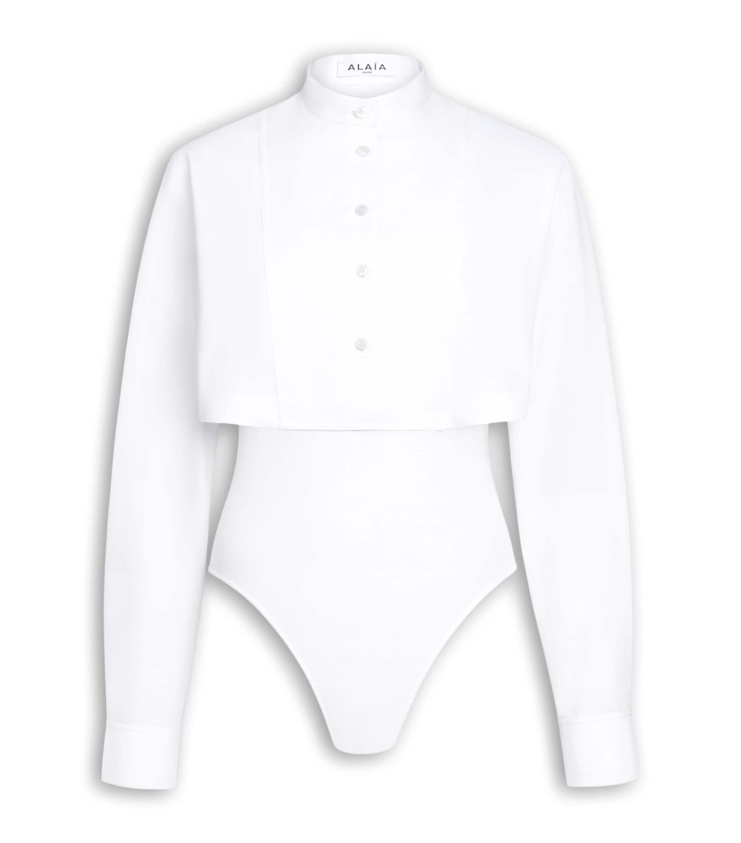 Alaïa Womens Cotton Poplin Shirt Bodysuit Blanc Image 1