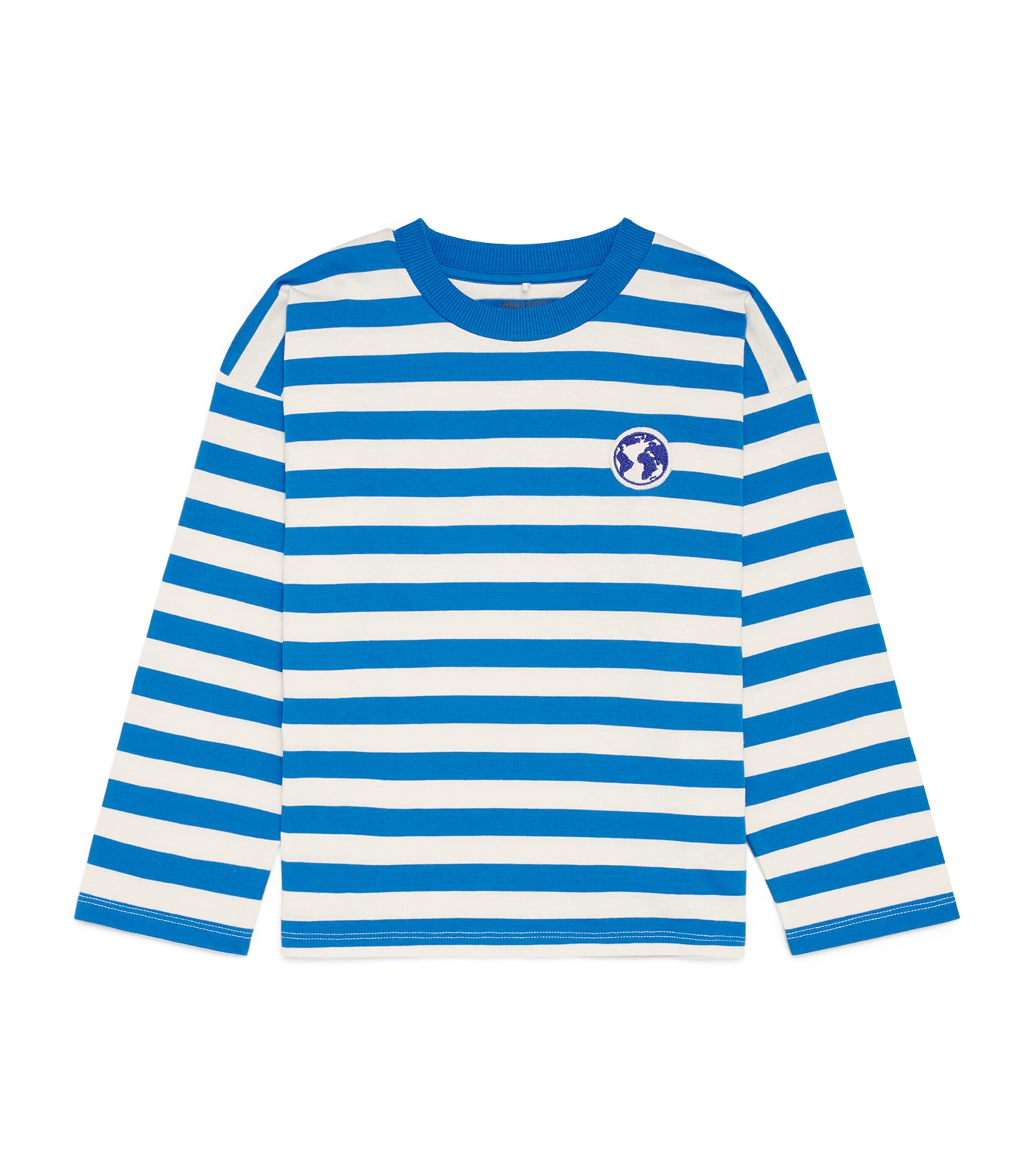 Mini Rodini Organic Cotton Stripe Earth T-Shirt (3-11 Years) Blue Image 1