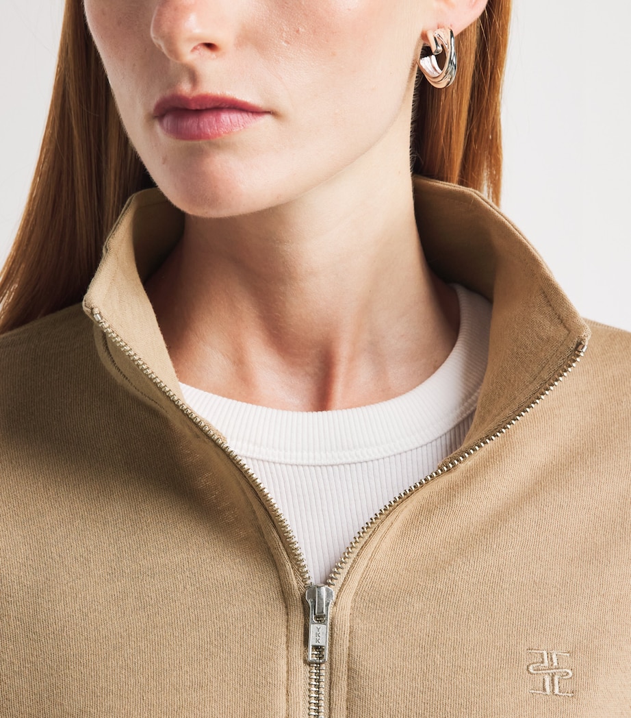 ÉTERNE Womens Cropped Half-Zip Sweatshirt Taupe Image 3