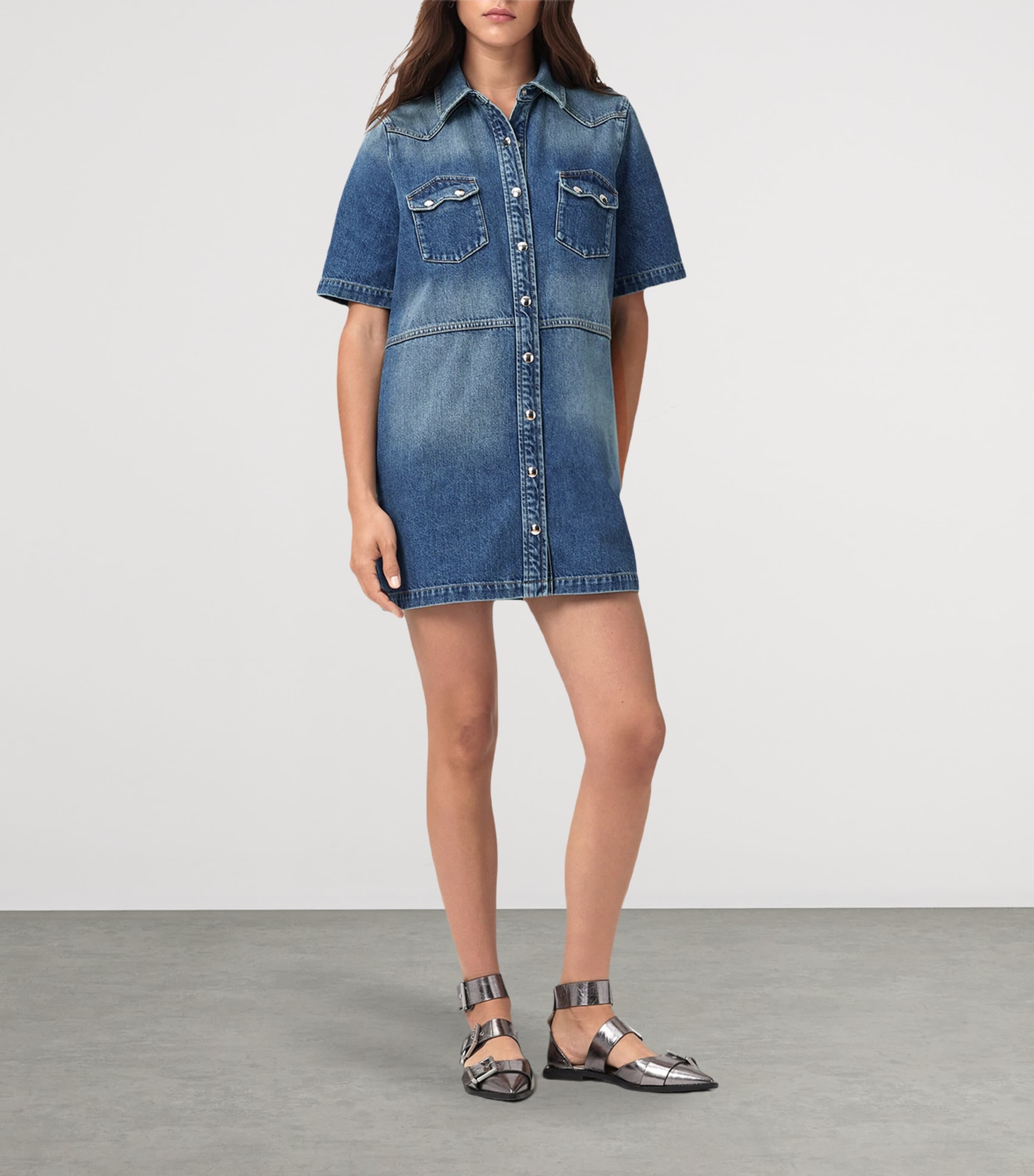 Organic Denim Rock Mini Shirt Dress MID INDIGO Image 2