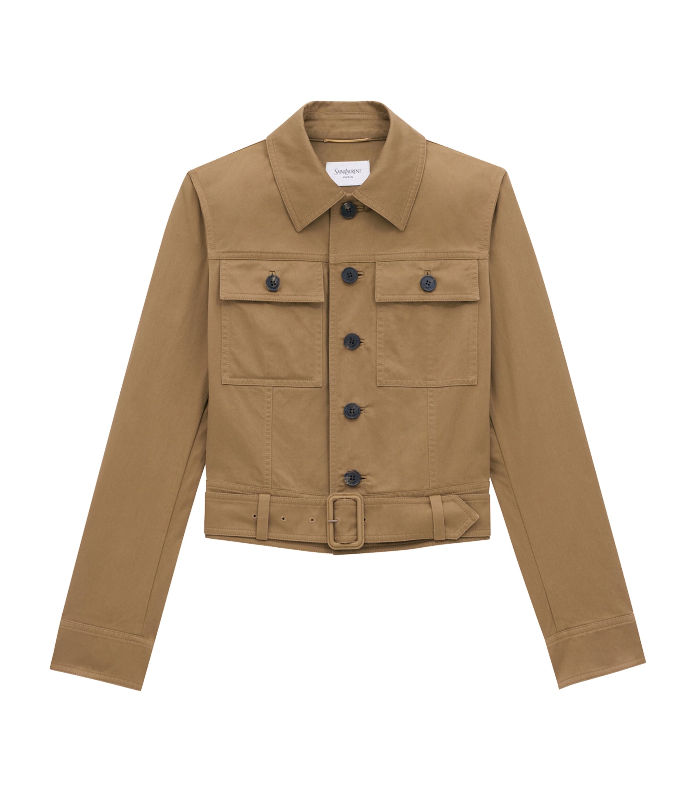 Shop Saint Laurent Cotton Belted Jacket In Brown