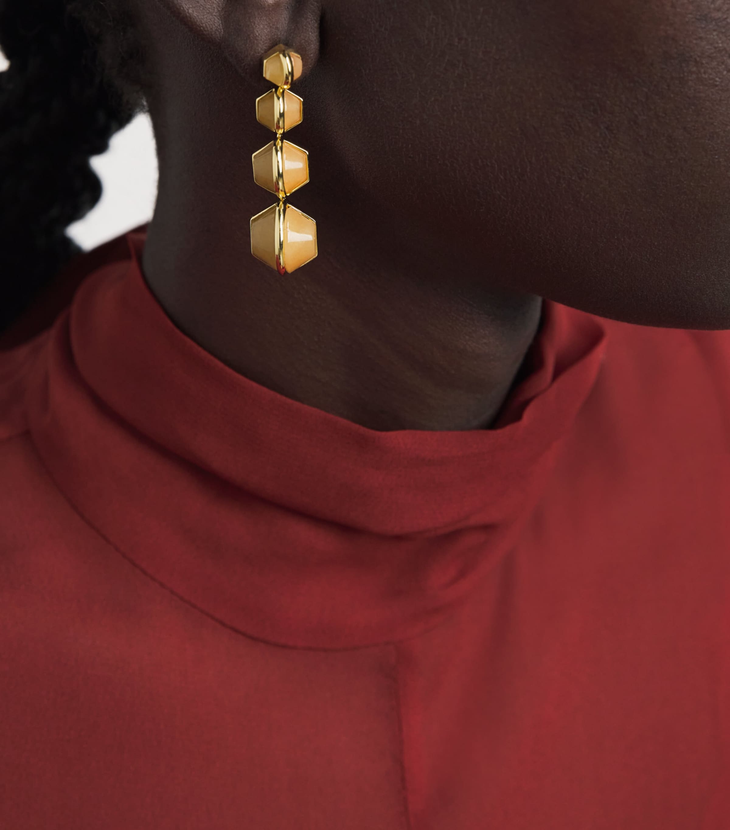 Eddie Borgo Gold-Plated Inlaid Honeycomb Earrings Gld/ambr/argnt Image 2