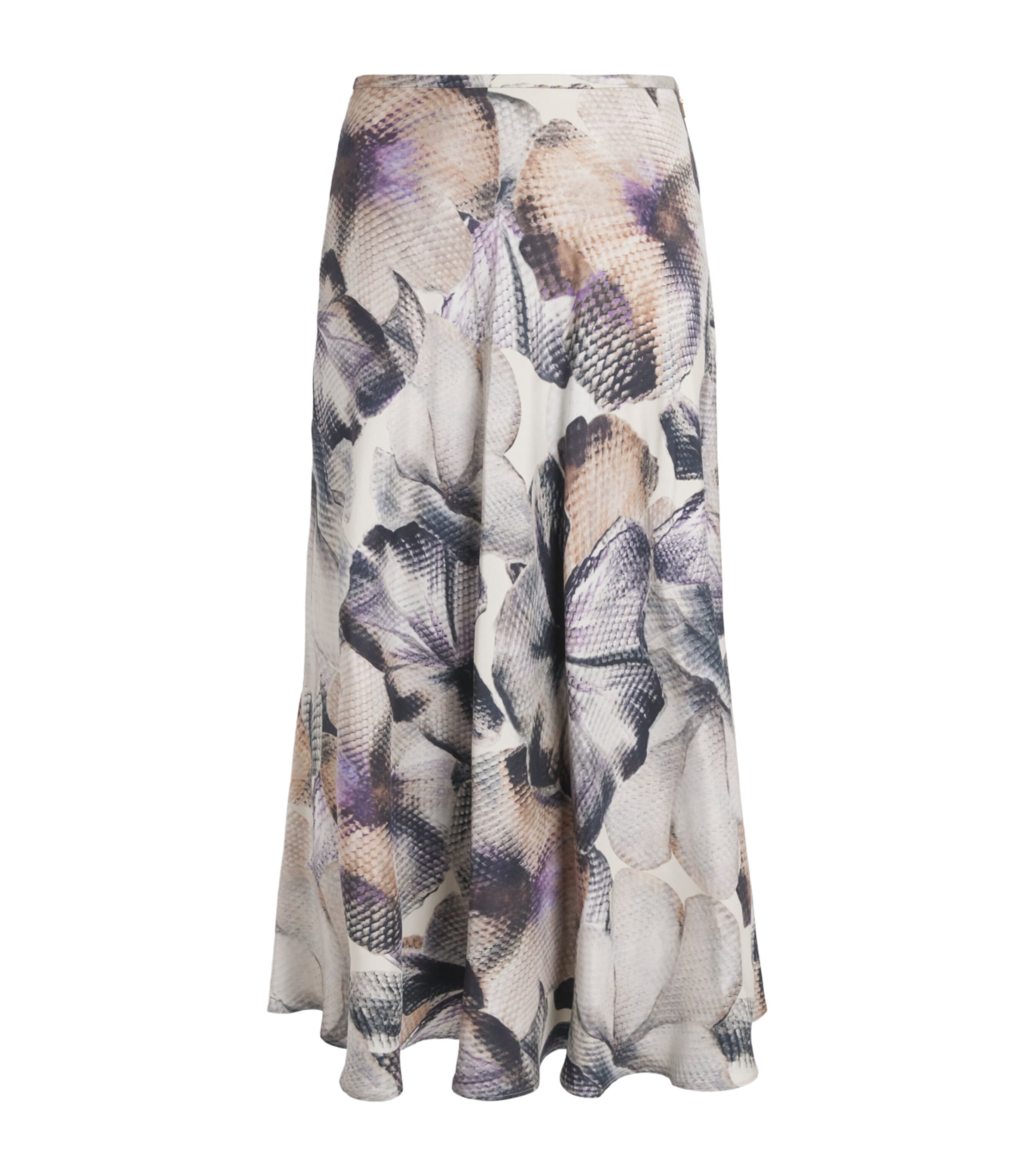 Agnona Womens Silk Floral Print Midi Skirt Mauve Image 1