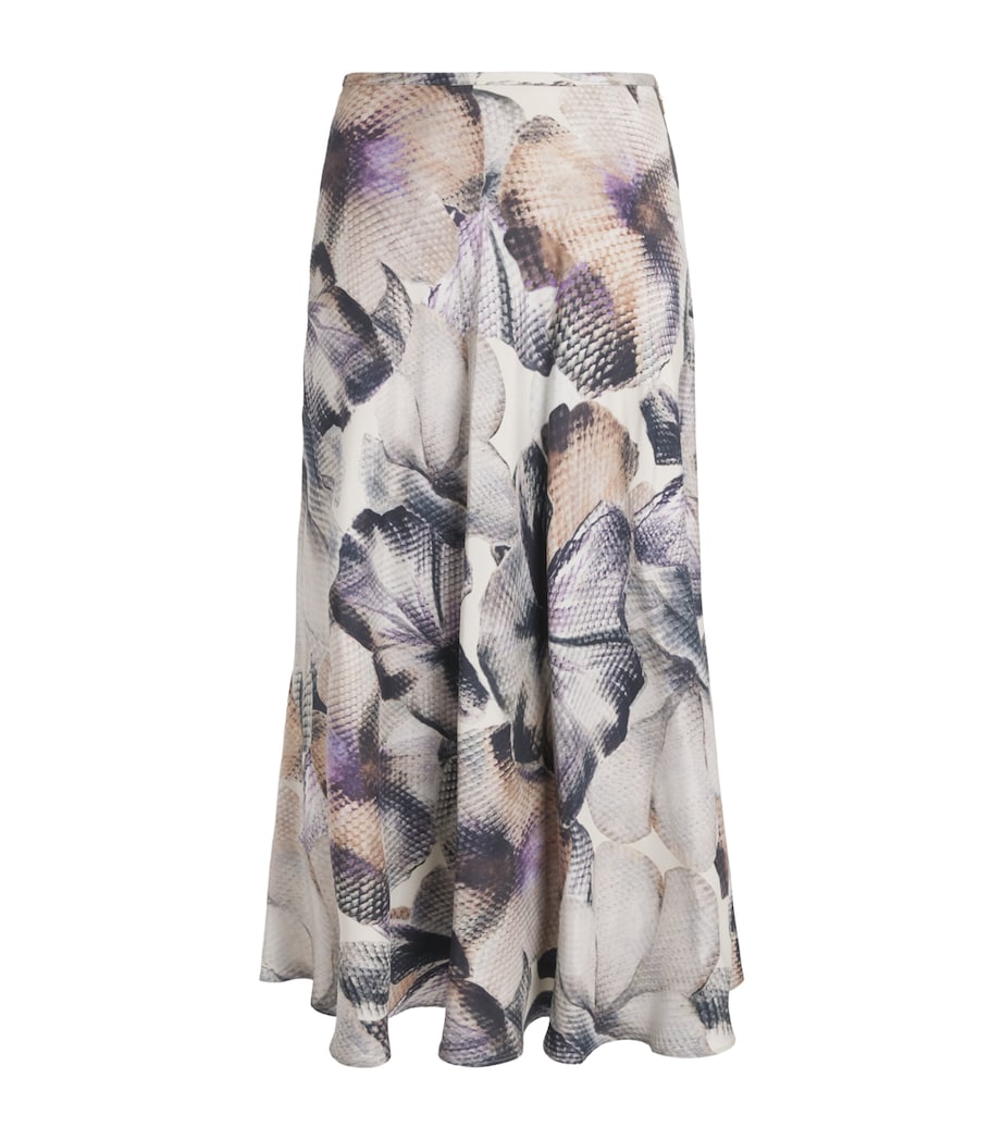 Agnona Womens Silk Floral Print Midi Skirt Mauve Image 1