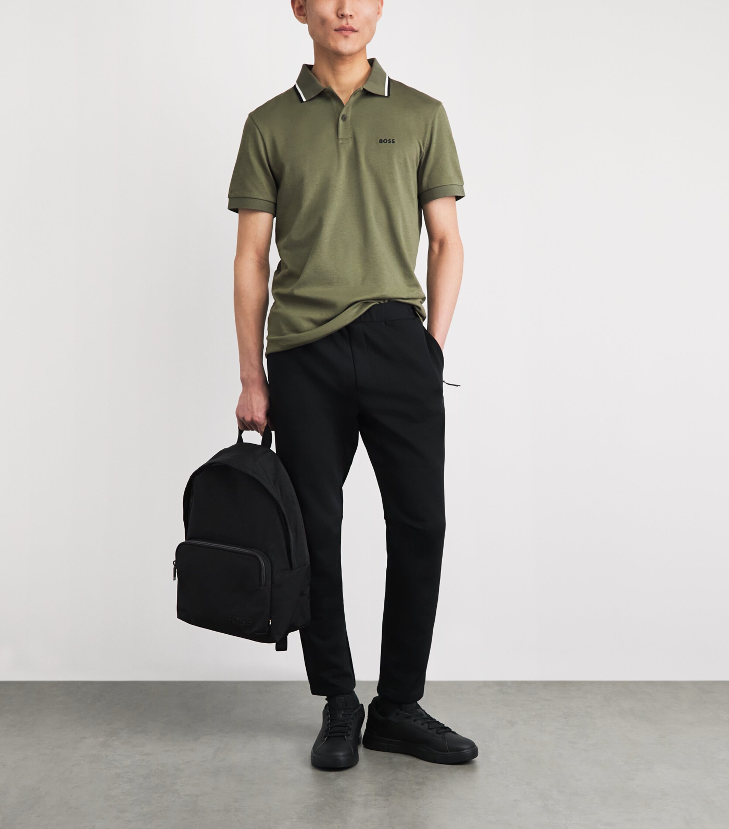 BOSS Mens Pima Cotton Polo Shirt Khaki Image 2