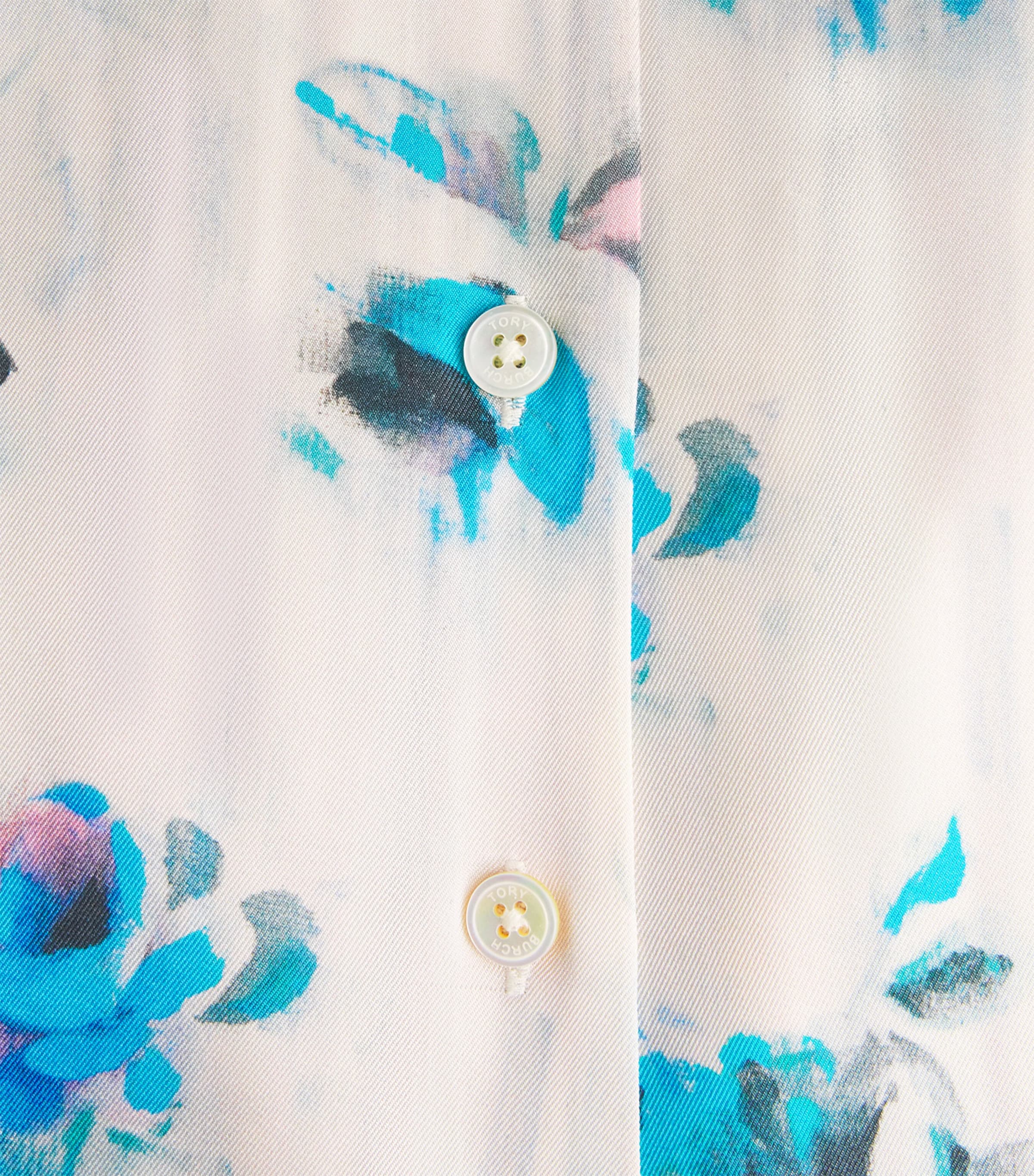 Tory Burch Womens Silk Floral Midi Shirt Dress Blue Roses Image 6