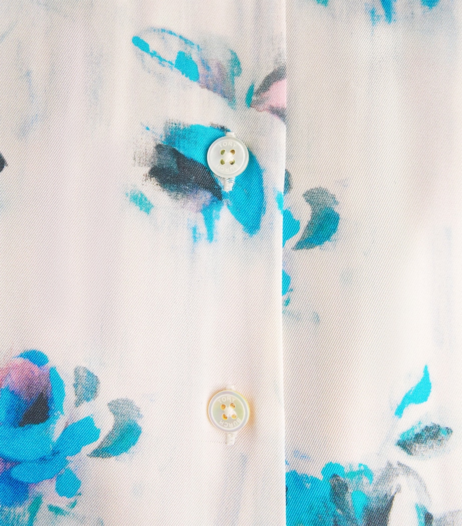 Tory Burch Womens Silk Floral Midi Shirt Dress Blue Roses Image 6