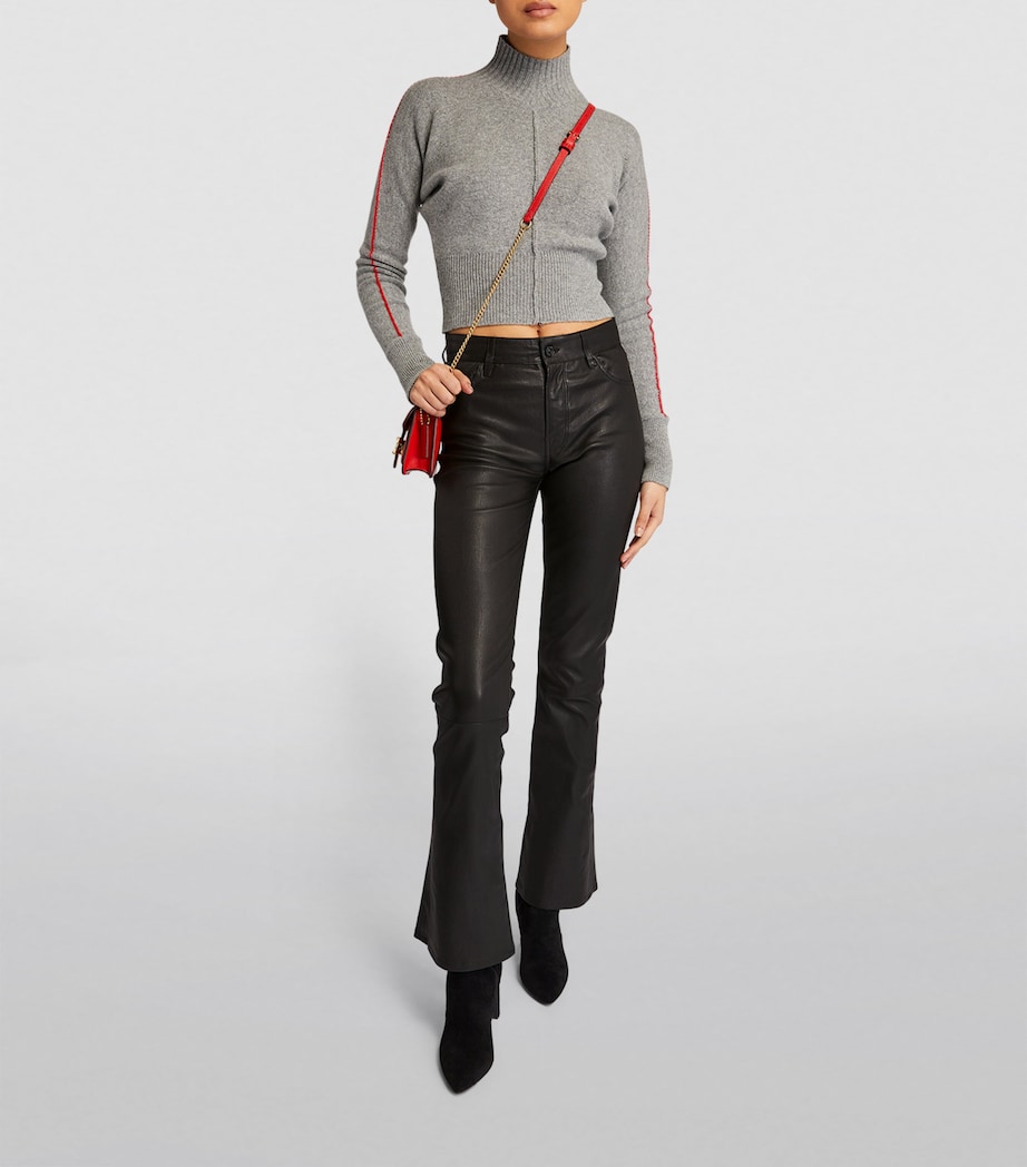 Leather Low-Rise Bootcut Jeans BLACK Image 2