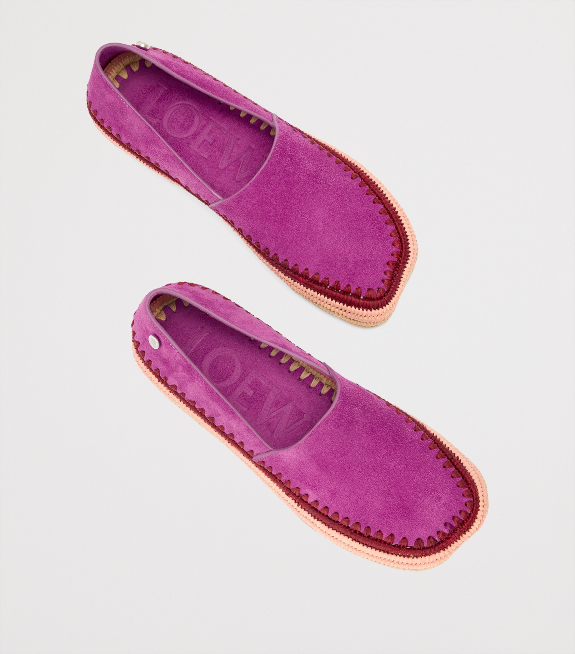 LOEWE Pink x Paula's Ibiza Suede Raffia-Trim Rio Slippers