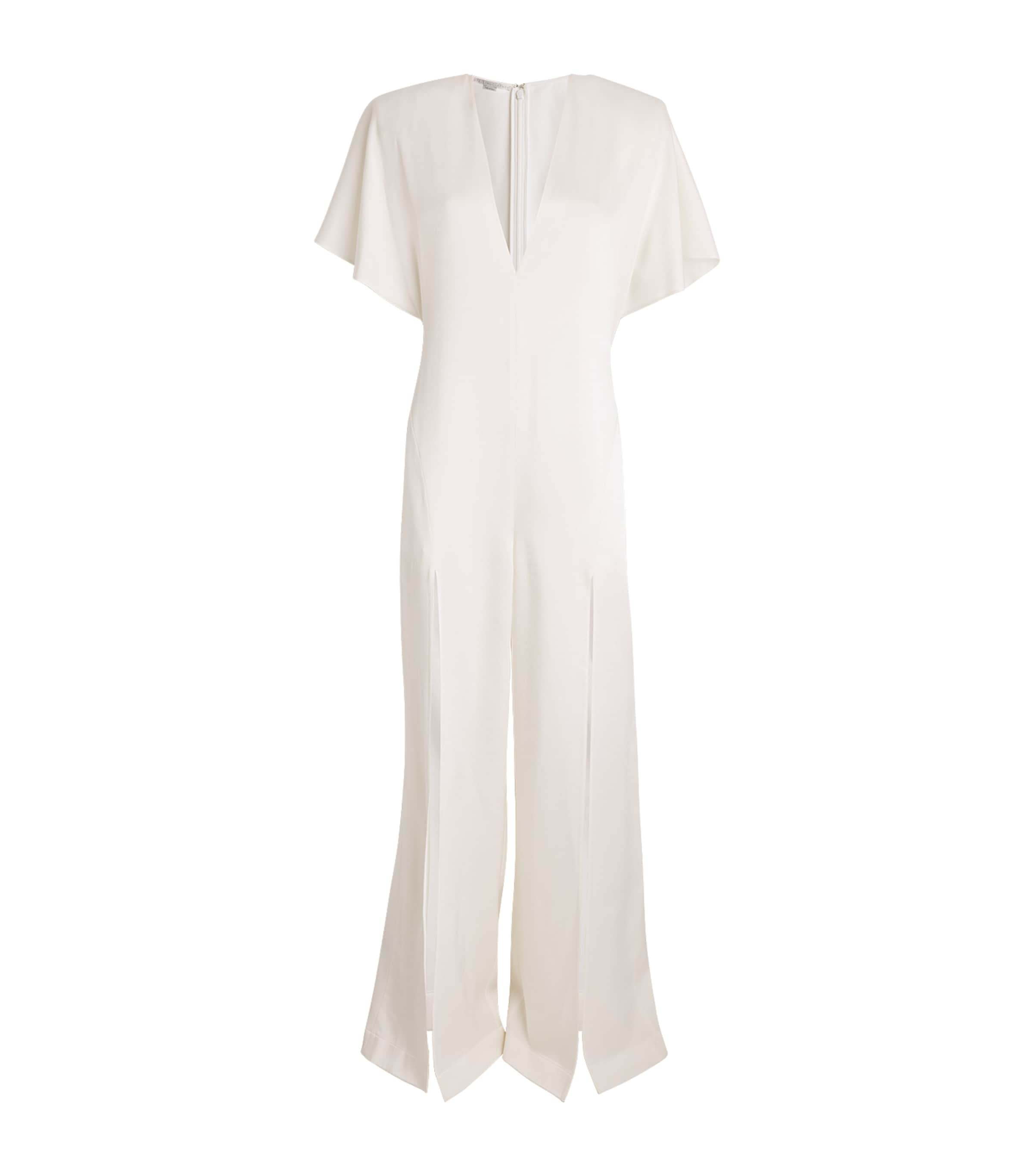 Stella Mccartney Slit-detailed Satin Jumpsuit In Ivory