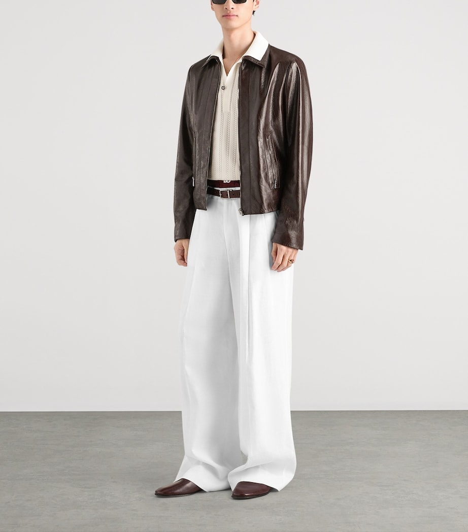 Dolce&Gabbana Mens Leather Jacket Brown Dark Vio Image 2