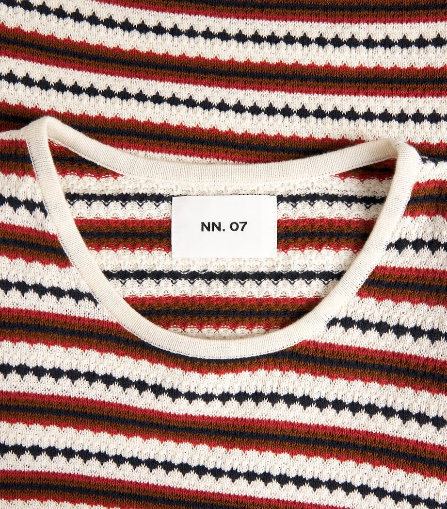 NN.07 Mens Organic Cotton Knit Stripe T-Shirt Ivory Multi Image 6