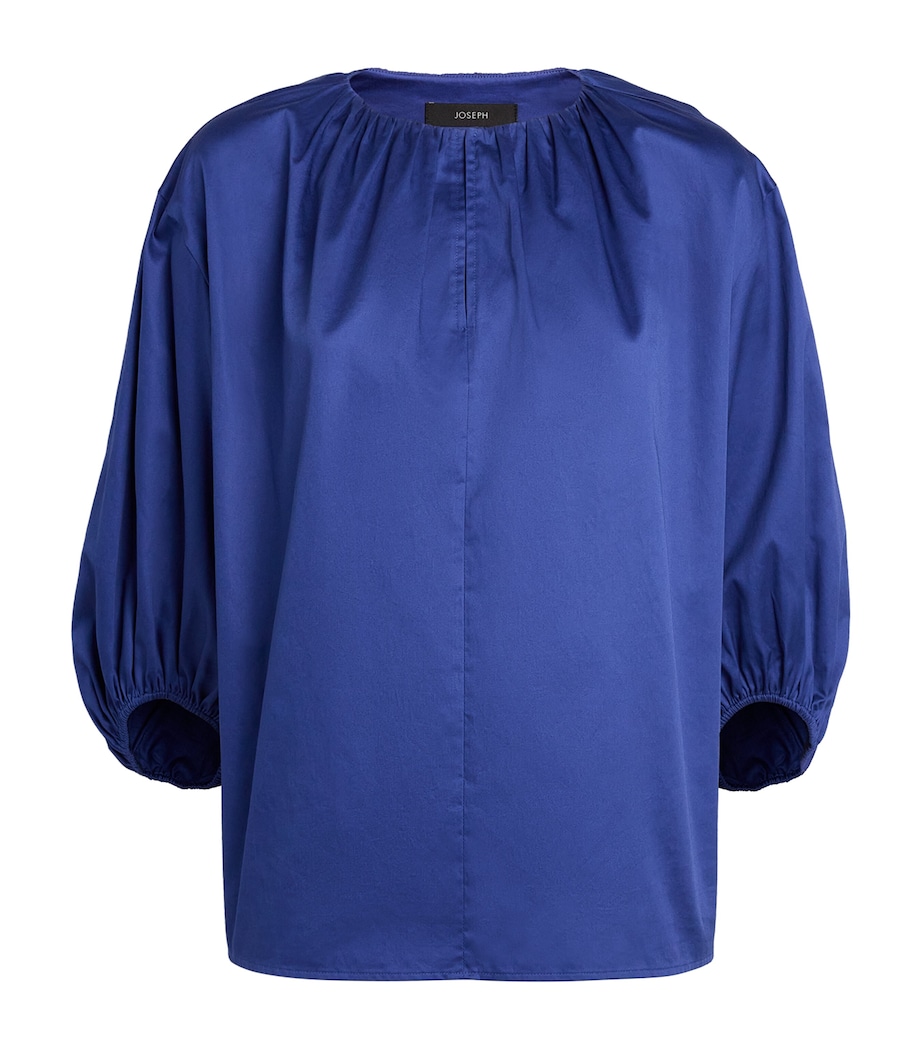 Cotton Gathered-Neck Godin Blouse COBALT Image 1