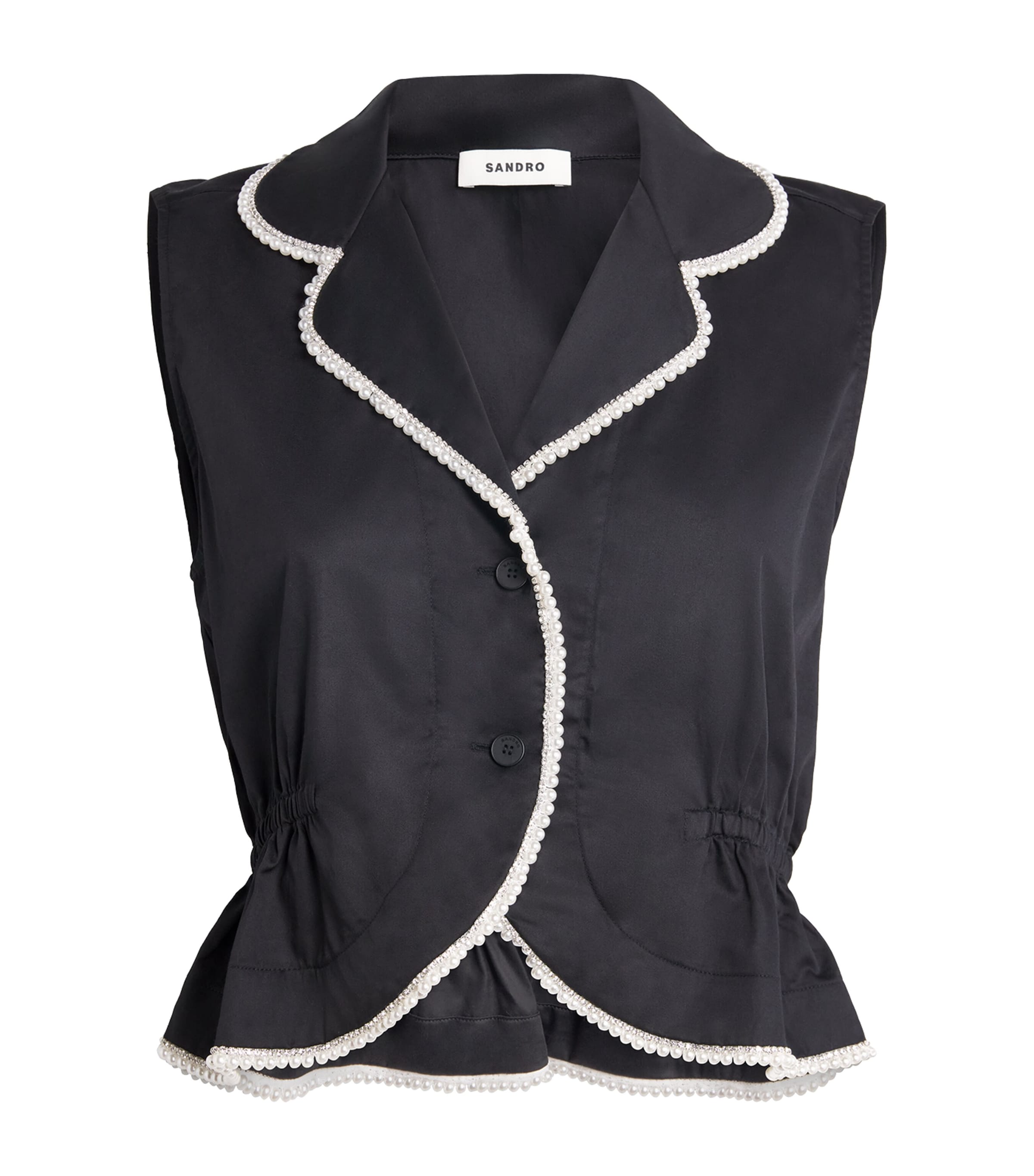 Sandro Paris Womens Cotton Embellished Shirt Black Image 1