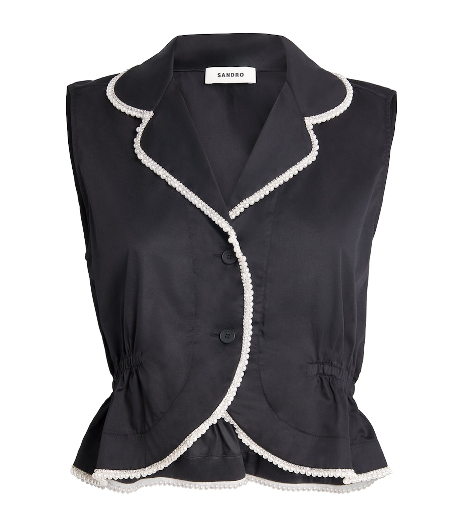 Sandro Paris Womens Cotton Embellished Shirt Black Image 1