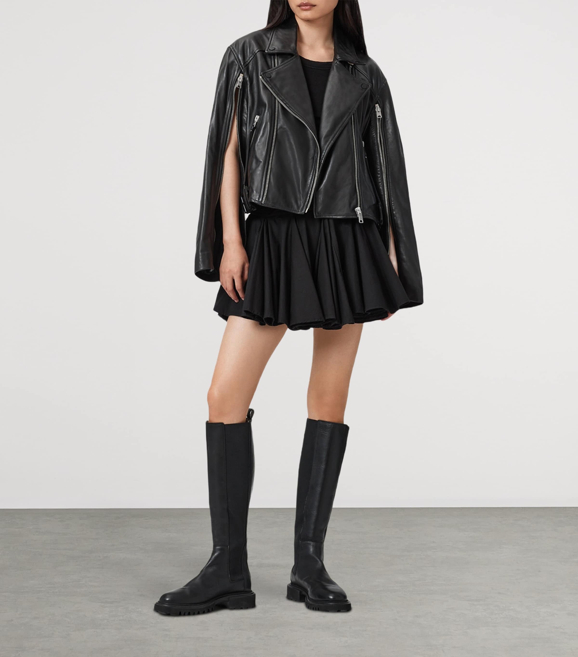 Leather Masone Biker Jacket BLACK Image 3