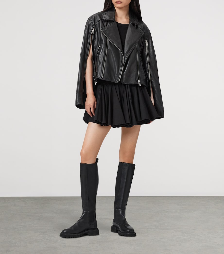 Leather Masone Biker Jacket BLACK Image 3