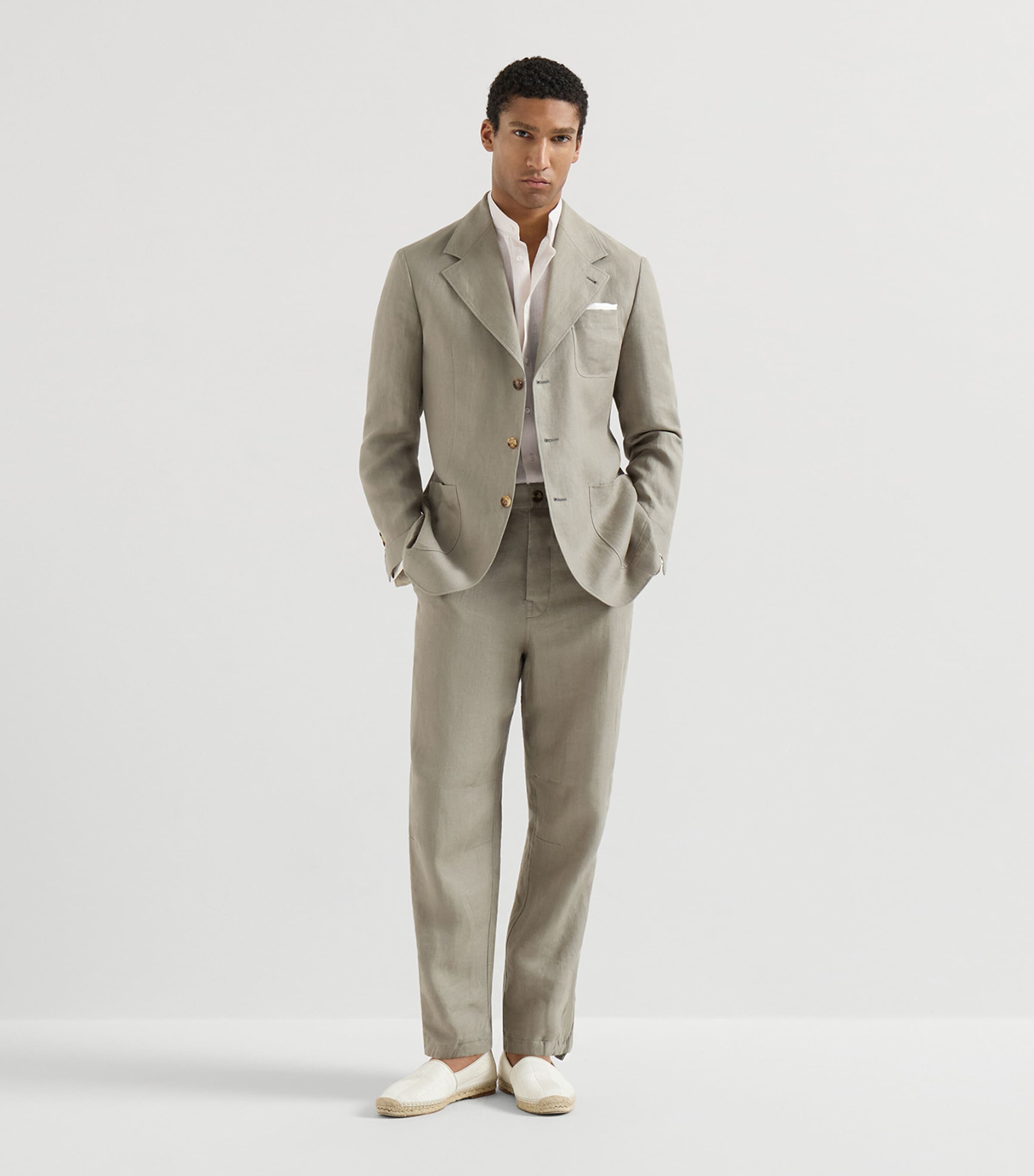 Brunello Cucinelli Mens Linen Mandarin Collar Shirt Image 2