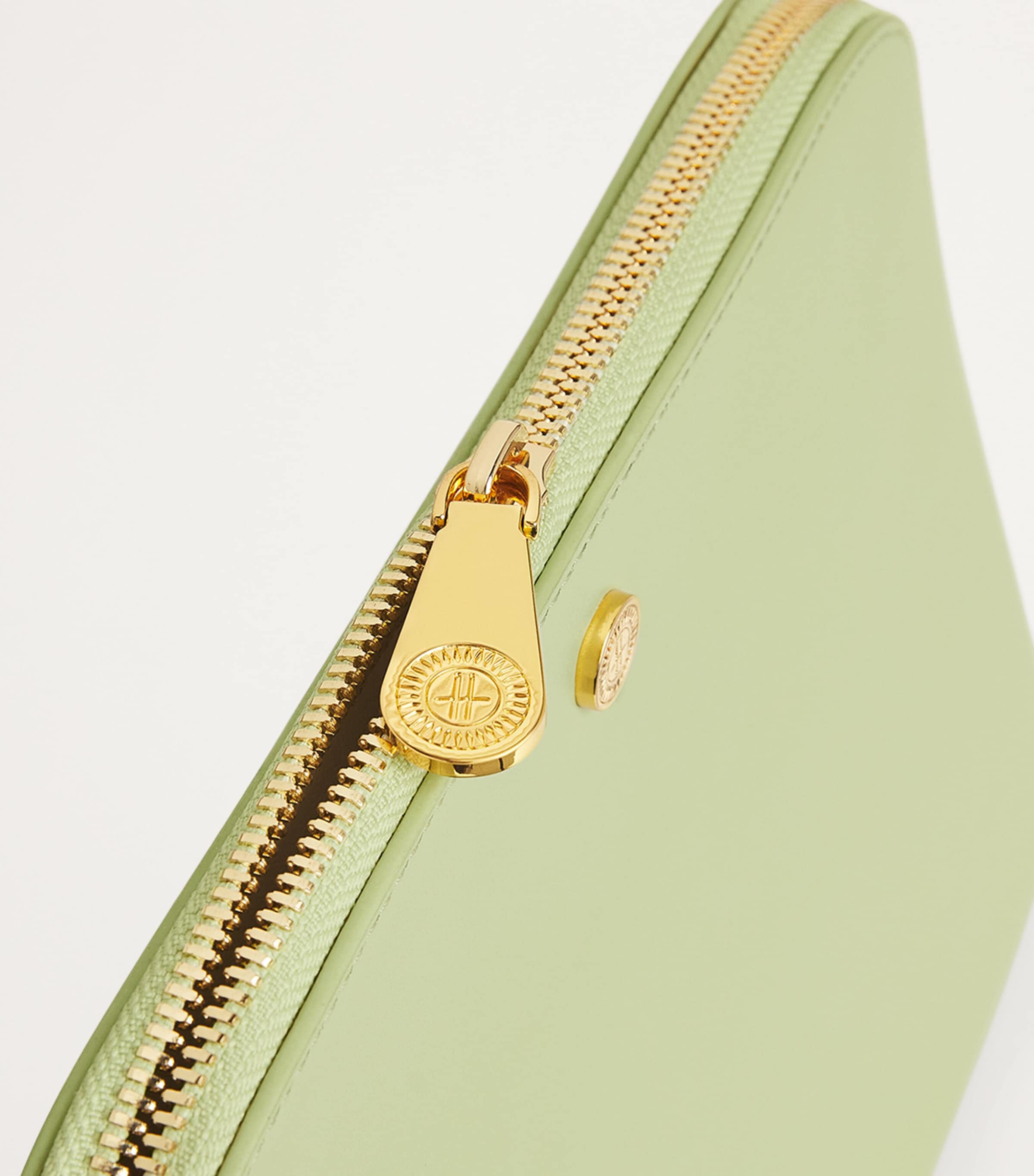 Harrods Large Leather Cosmetics Bag Green Image 3
