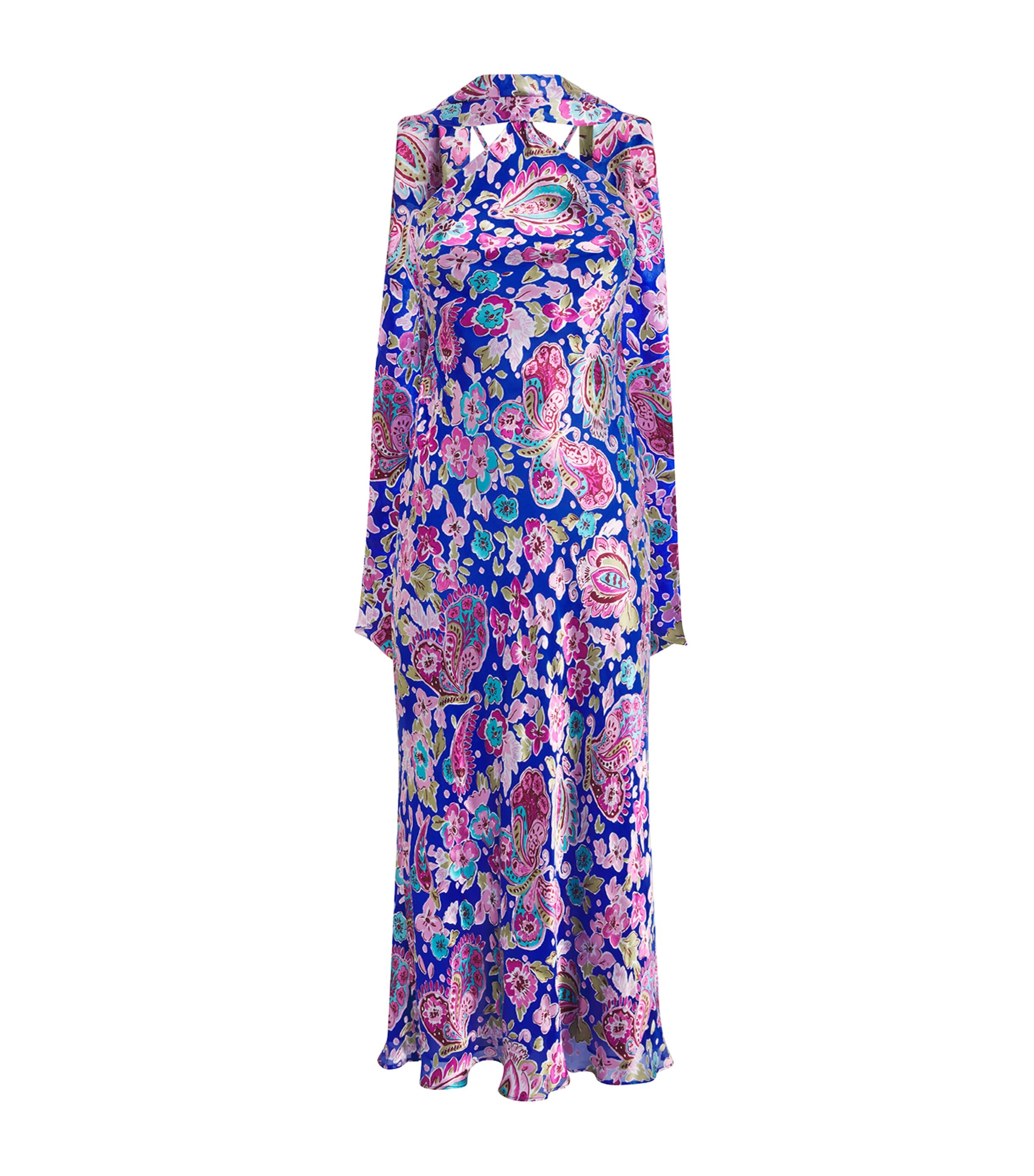 Rixo Womens Satin-Silk Hailey Midi Dress Cara Flrl Dvore Blue Image 1