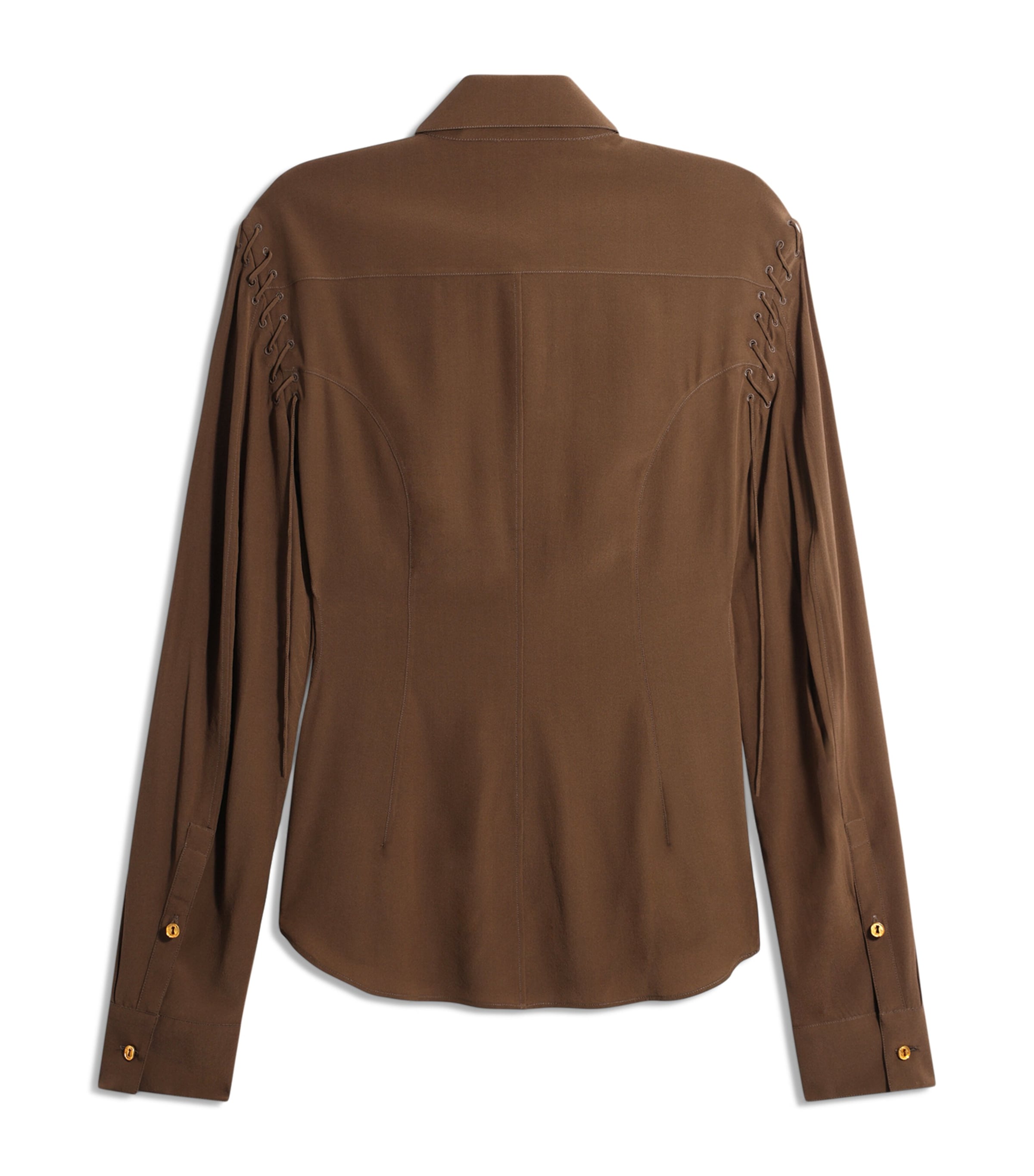 Schiaparelli Womens Silk Lace-Up Shirt Brown Image 4