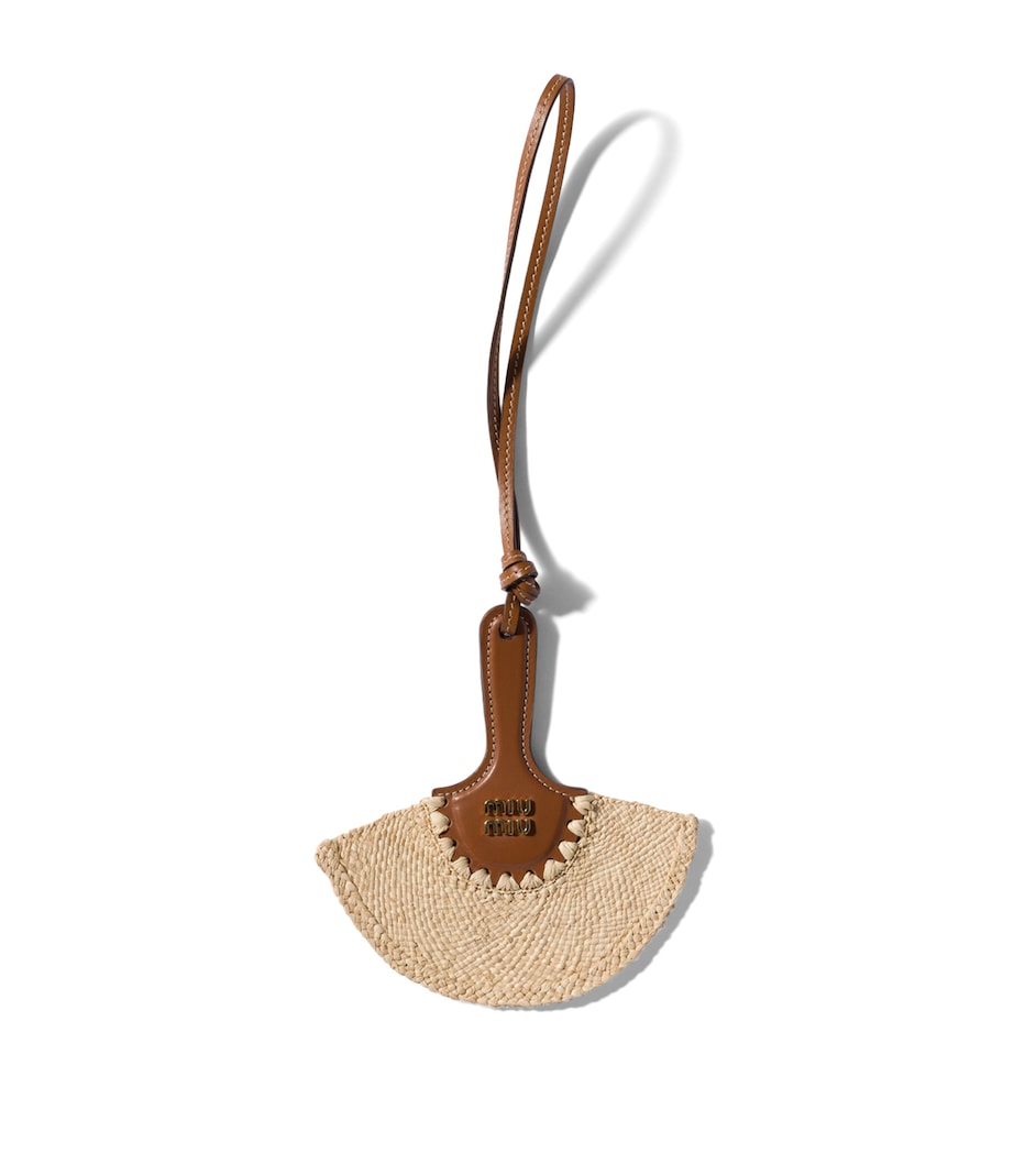 Miu Miu Leather-Raffia Fan Keyring Neutral Image 1