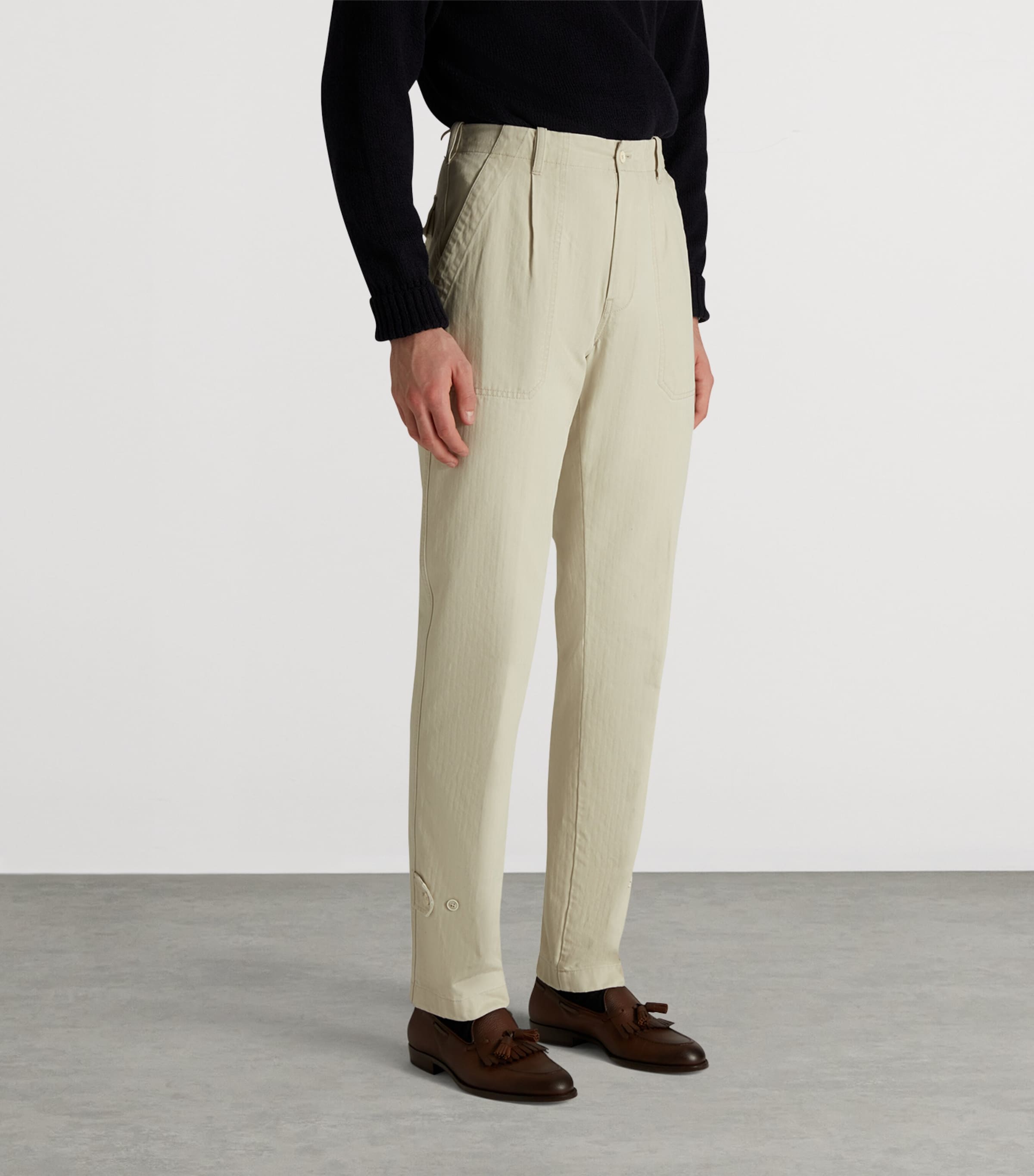 Cotton Micro-Herringbone Single-Pleat Tapered Chinos 270STONE Image 3