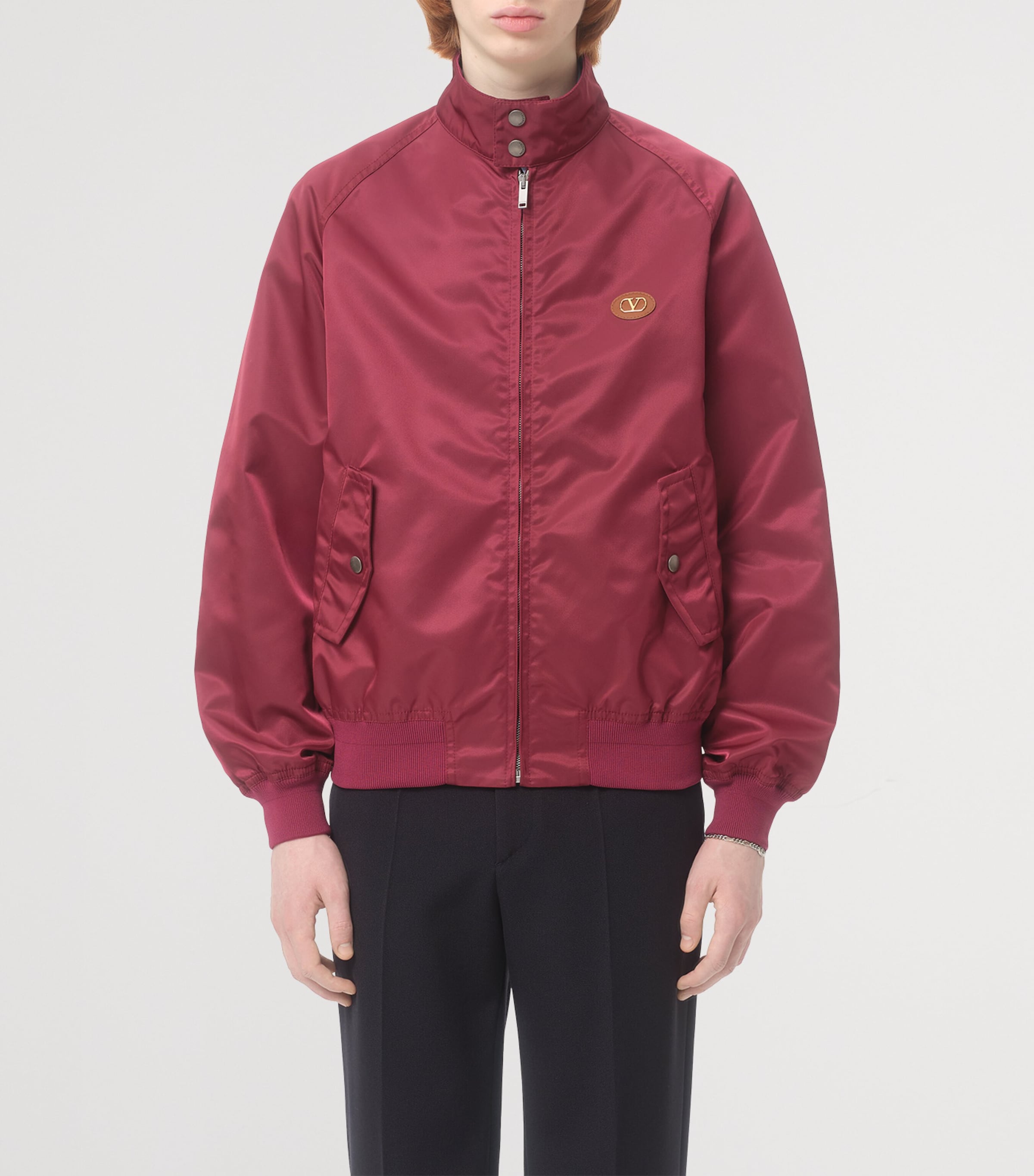 Valentino Garavani Mens Satin-Effect VLogo Bomber Jacket Image 2