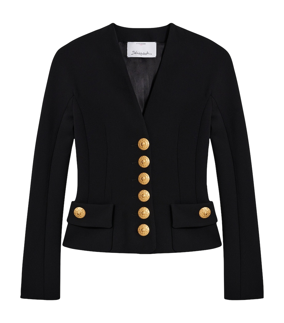 Schiaparelli Womens Virgin Wool-Blend Bijoux Jacket Black Image 1
