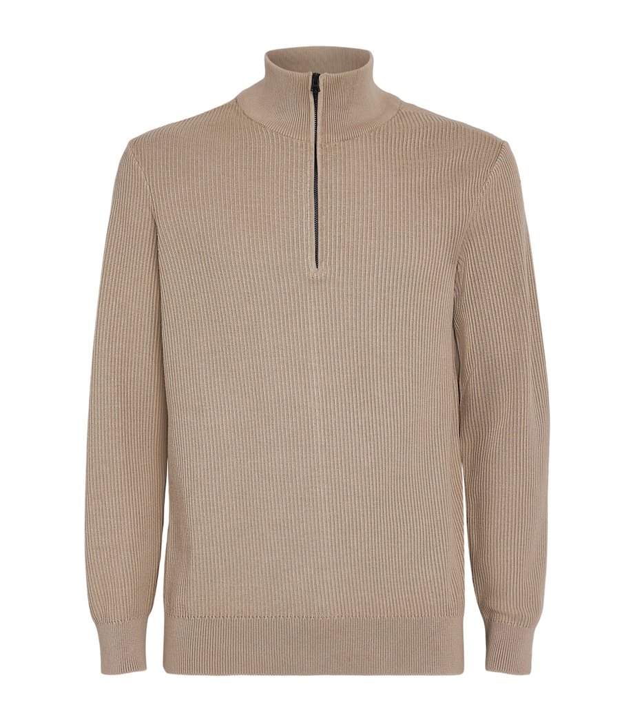 Rag & Bone Mens Knitted Quarter-Zip Sweater Taupe Image 1