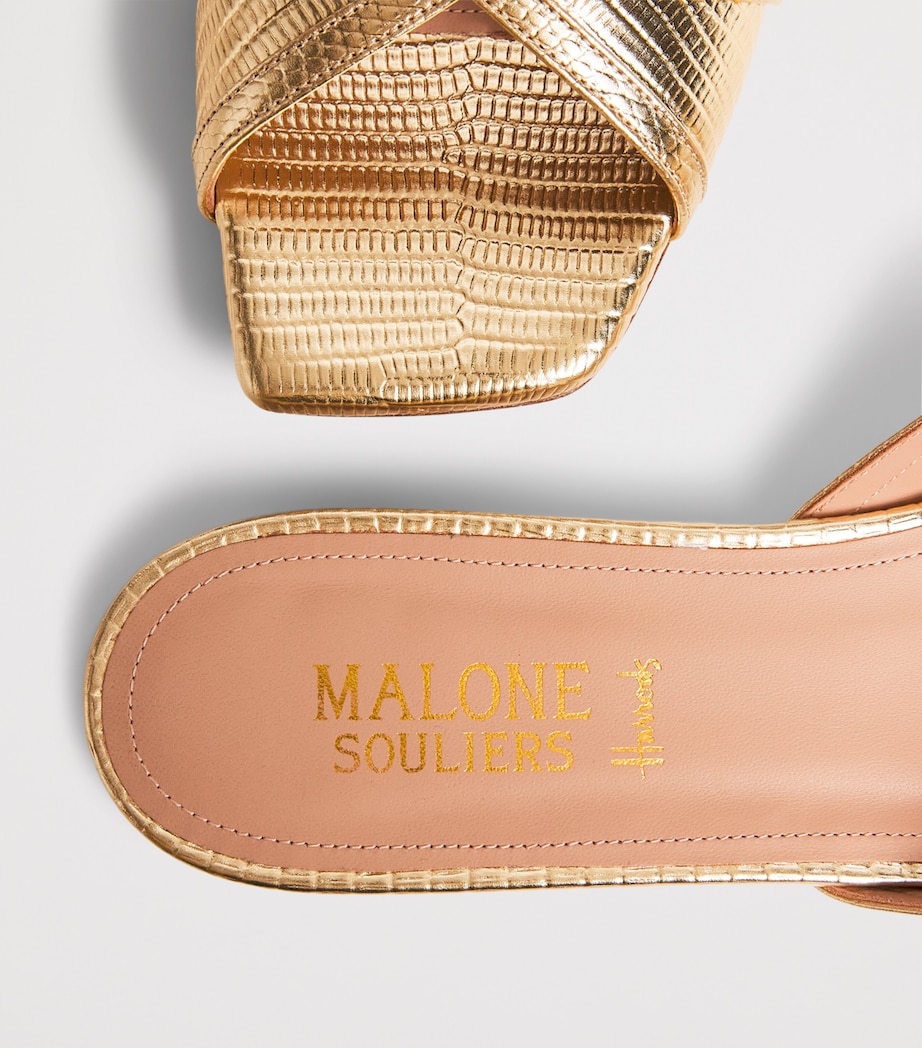 Malone Souliers x Harrods Exclusive Metallic Leather Embossed Perla Flat Sandals Antique Gold Image 7