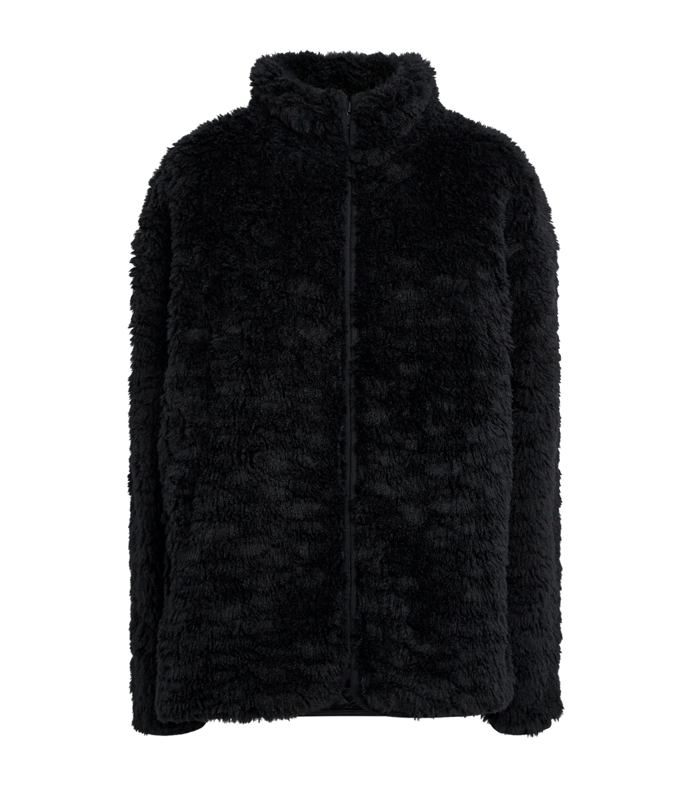 Skims Faux Fur Oversize Mock Neck Jacket In Black